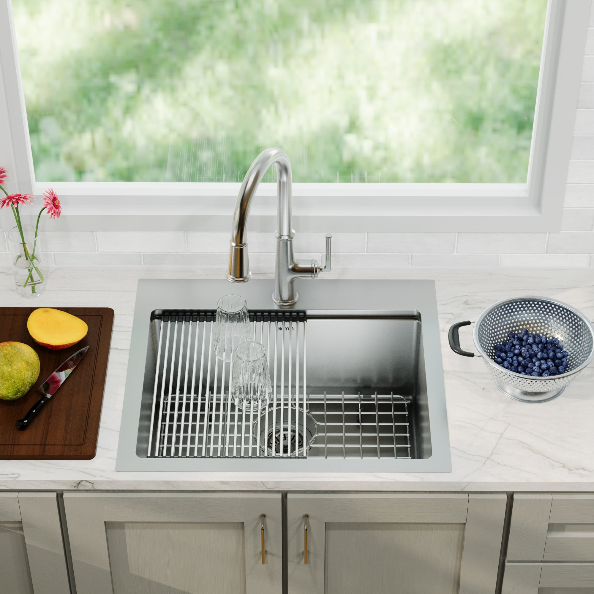 Alternative View of Karran Elite Workstation 25" Drop In/Topmount Stainless Steel Workstation Kitchen Sink with Accessories, 16 Gauge, WST-20-PK1