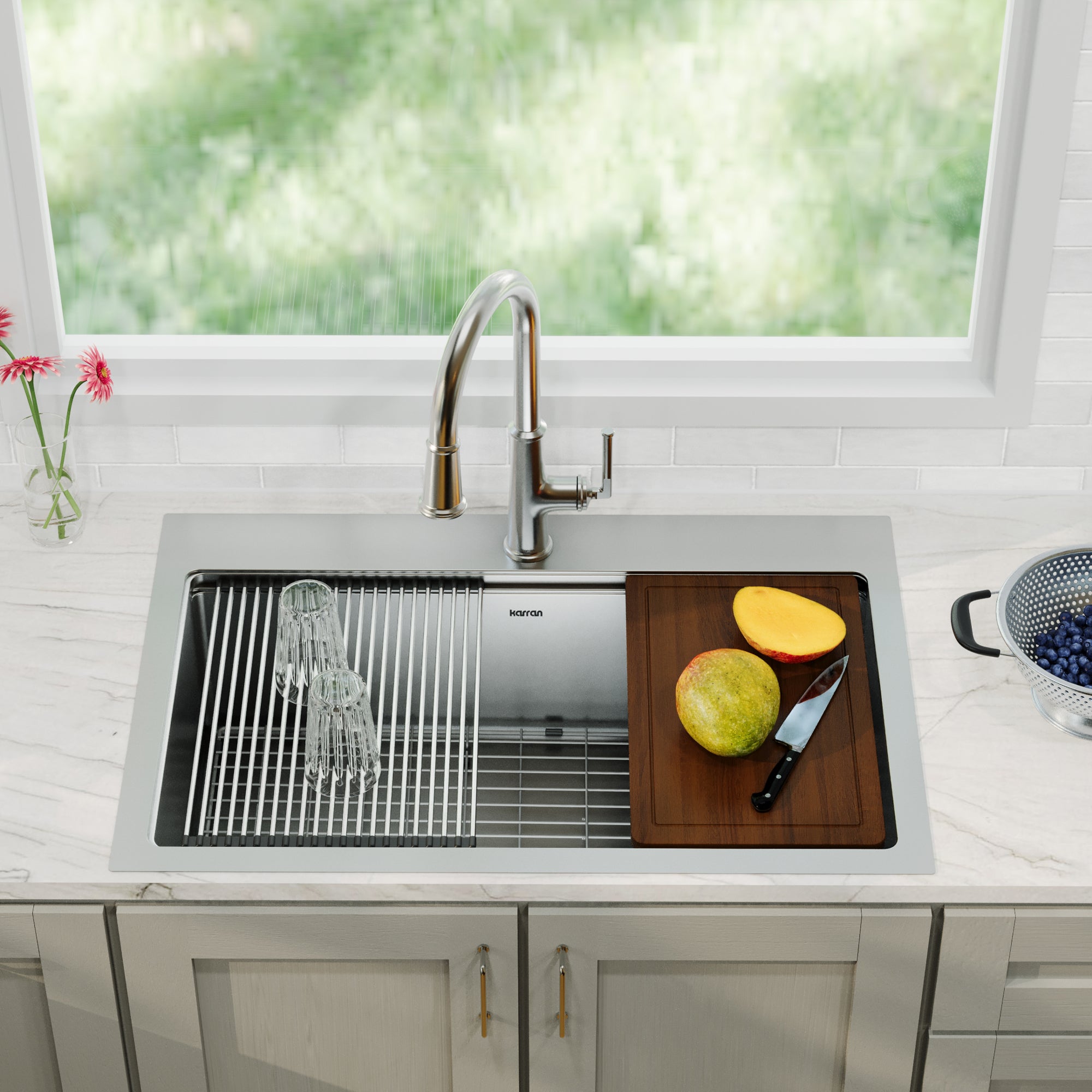 Alternative View of Karran Elite Workstation 33" Drop In/Topmount Stainless Steel Workstation Kitchen Sink with Accessories, 16 Gauge, WST-26-PK1