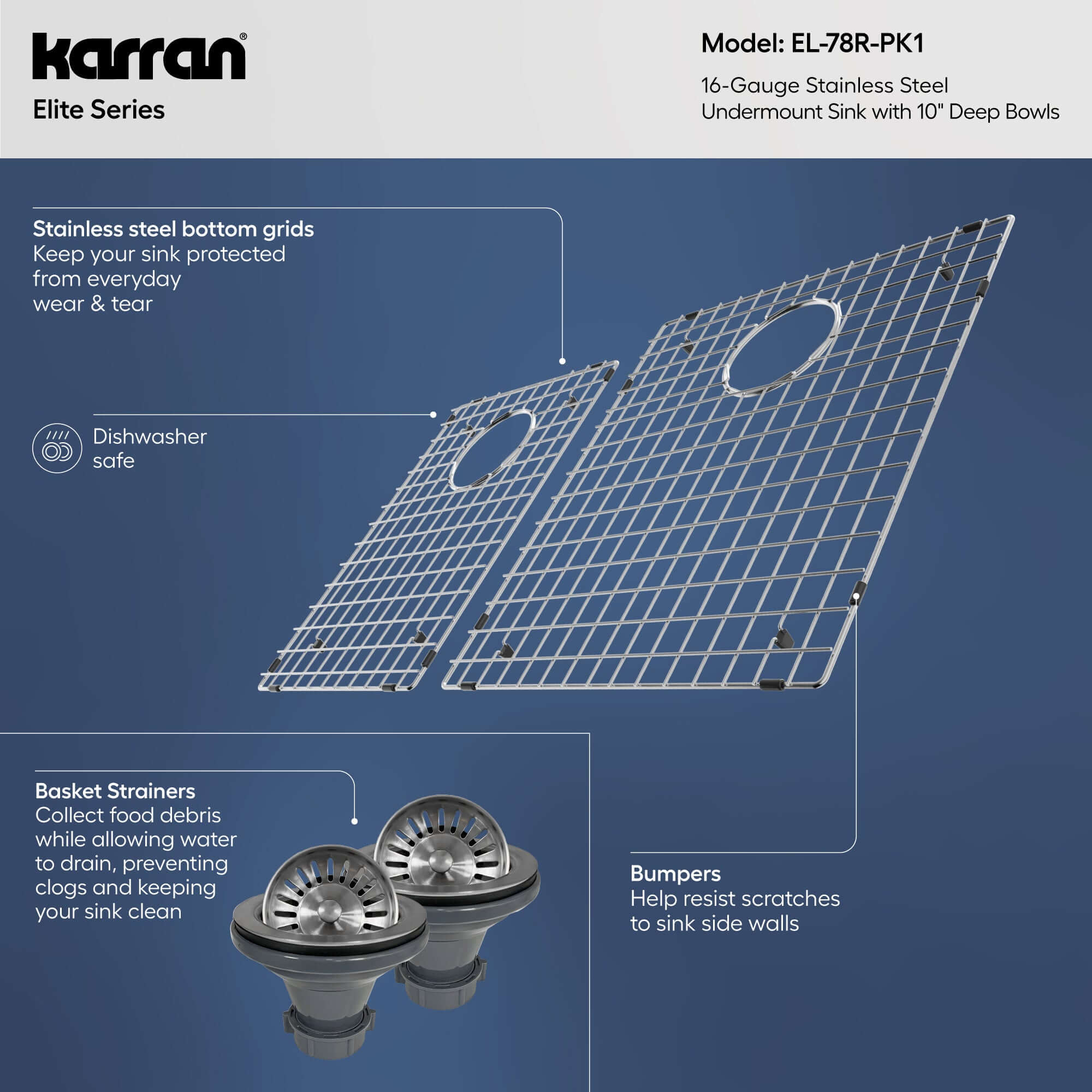 Alternative View of Karran Elite 33" Undermount Stainless Steel Kitchen Sink with Accessories, 60/40 Double Bowl, 16 Gauge, EL-78R-PK1