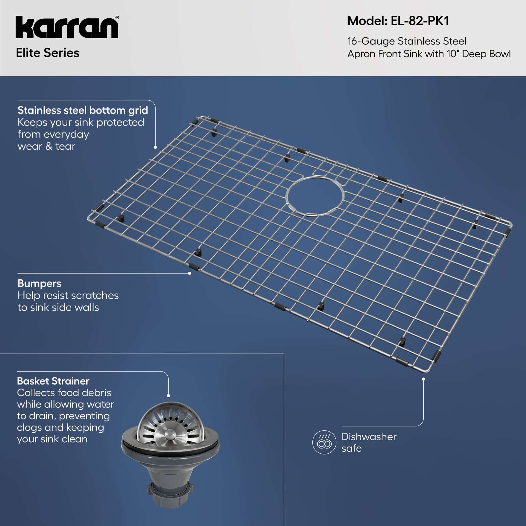 Alternative View of Karran 30" Stainless Steel Farmhouse Sink, 16 Gauge, EL-82-PK1