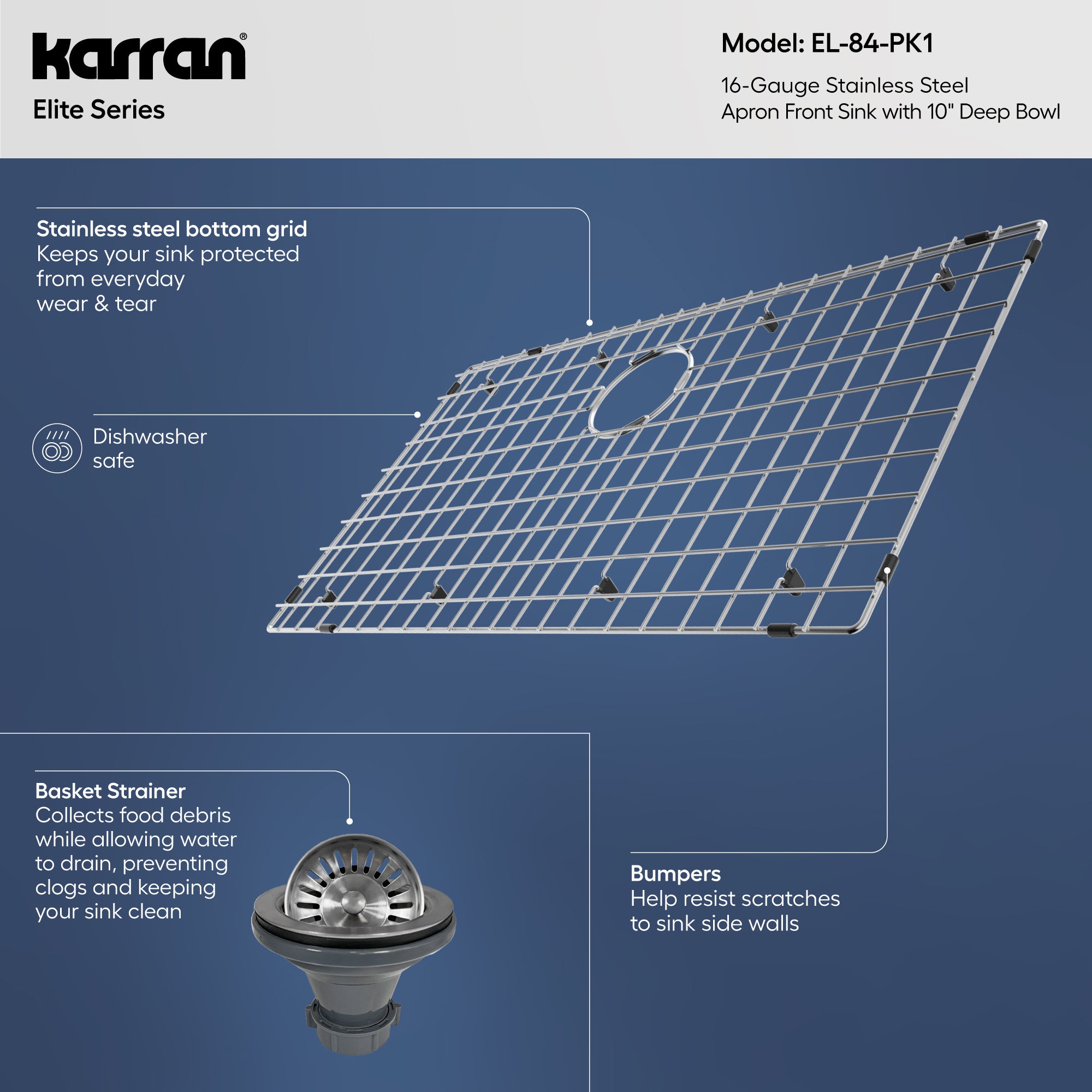 Alternative View of Karran 33" Stainless Steel Farmhouse Sink, 16 Gauge, EL-84-PK1