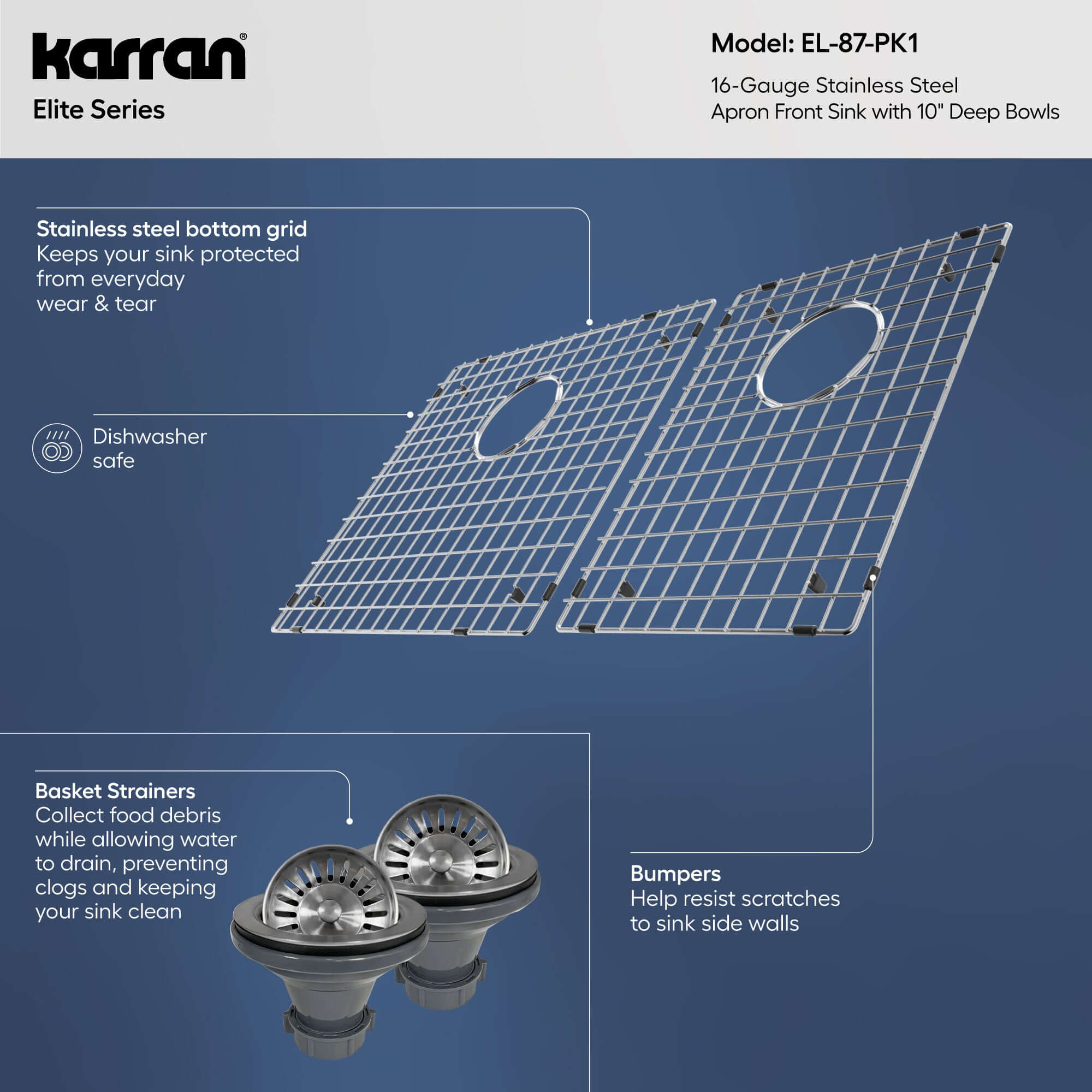 Alternative View of Karran 36" Stainless Steel Farmhouse Sink with Accessories, 60/40 Double Bowl, 16 Gauge, EL-87-PK1