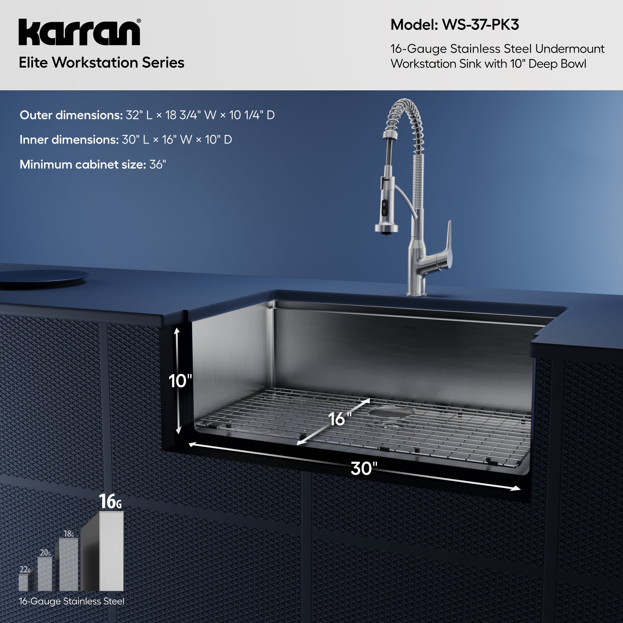 Karran elite workstation 32 stainless steel kitchen sink with faucet informational image