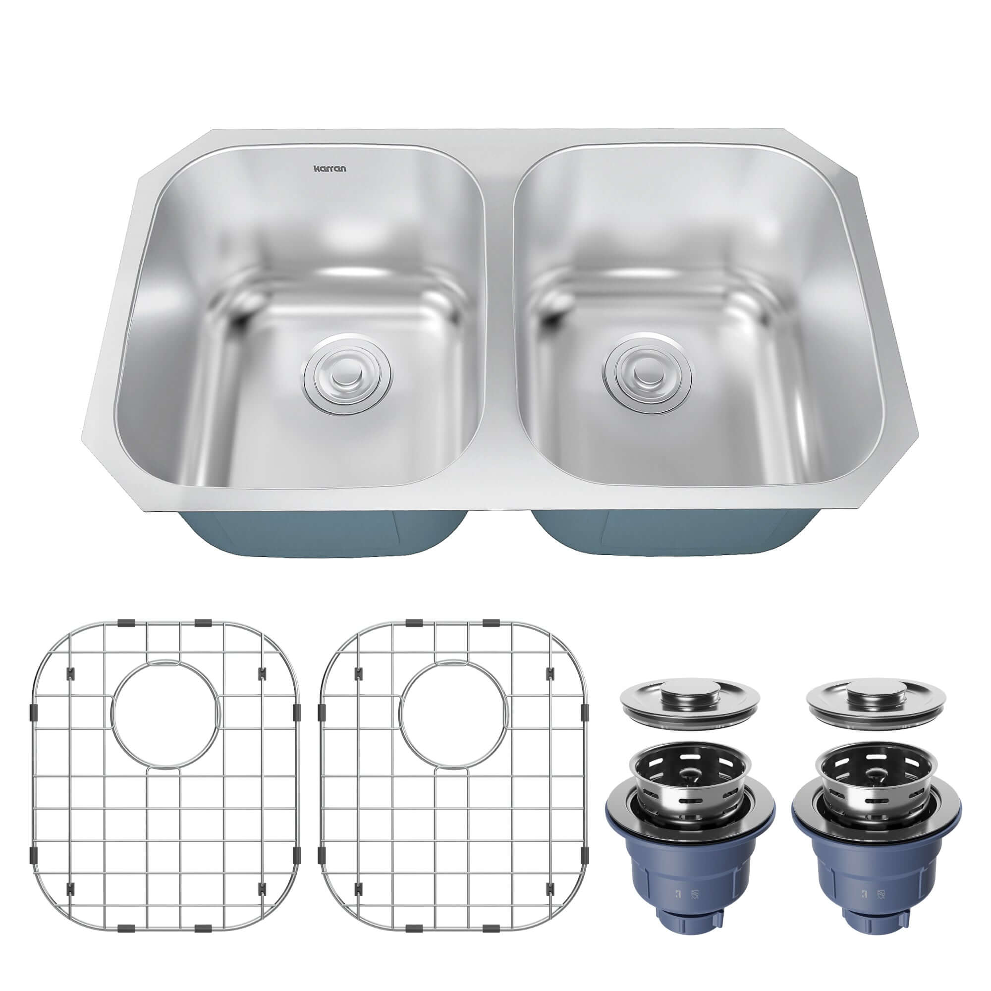 Alternate Image for Karran Profile 32" Undermount Stainless Steel Kitchen Sink with Accessories, 50/50 Double Bowl, 18 Gauge, PRU31-PK1