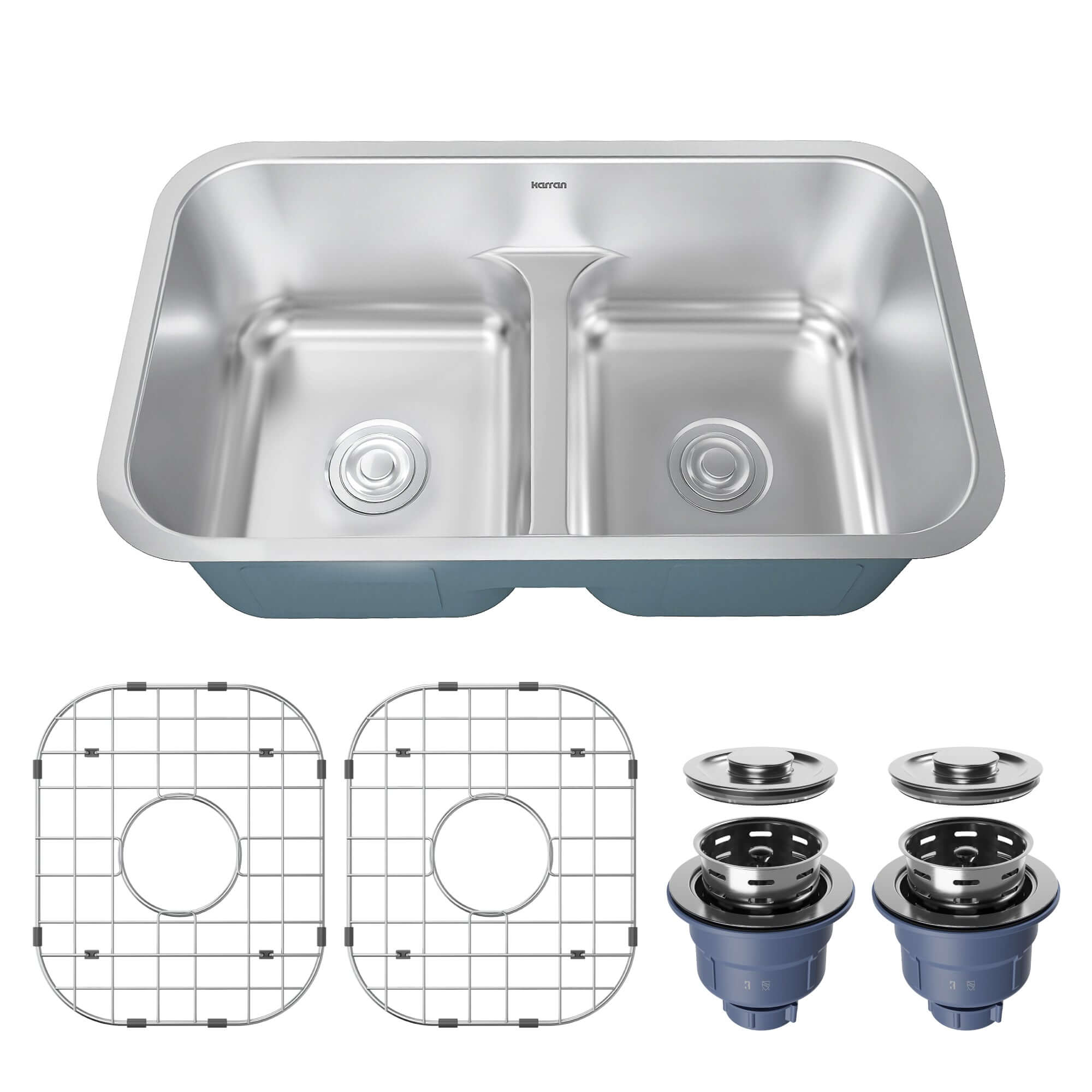 Alternate Image for Karran Profile 32" Undermount Stainless Steel Kitchen Sink with Accessories, 50/50 Double Bowl, 18 Gauge, PRU32-PK1