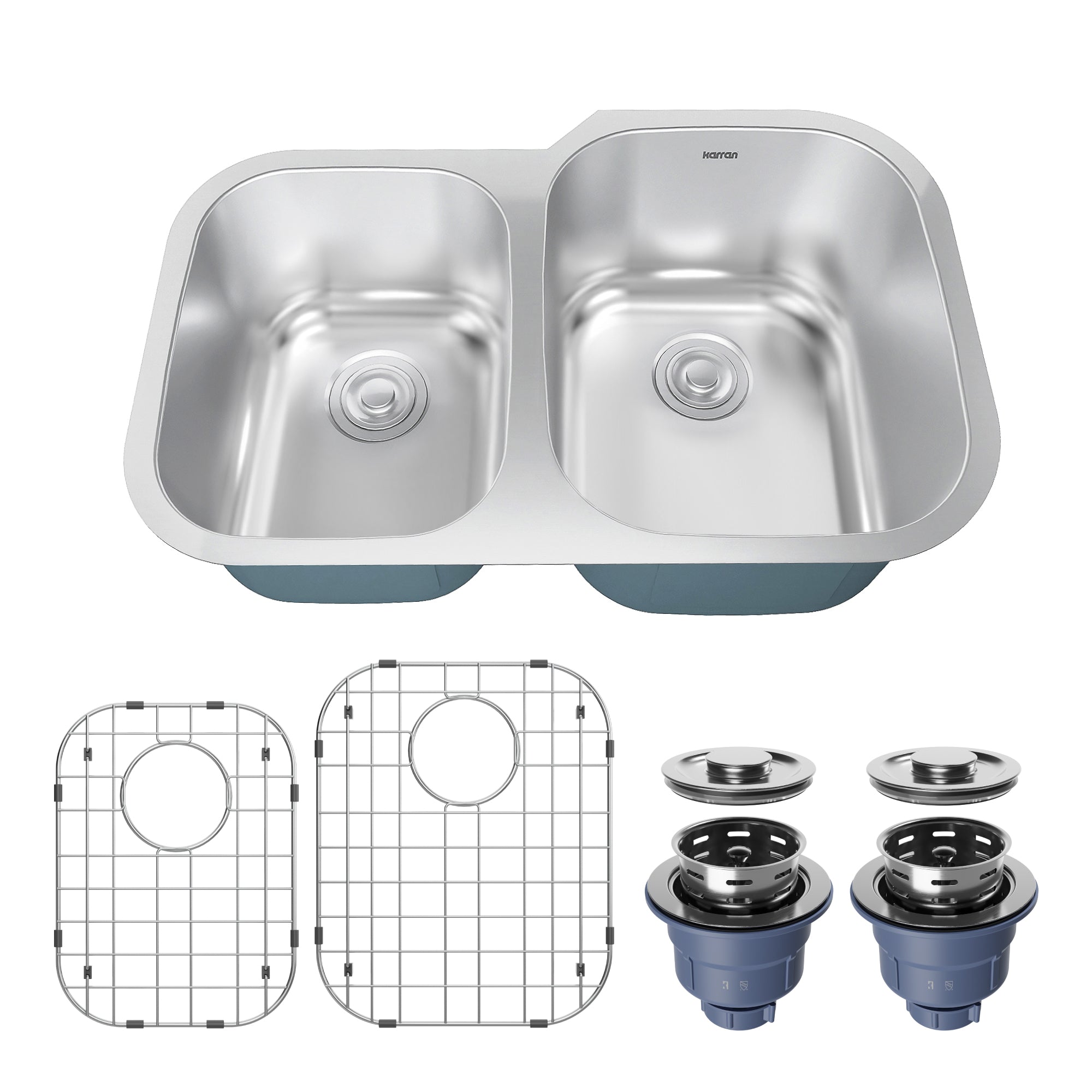 Karran Profile 32" Undermount Stainless Steel Kitchen Sink with Accessories, 40/60 Double Bowl, 18 Gauge, PRU33L-PK1