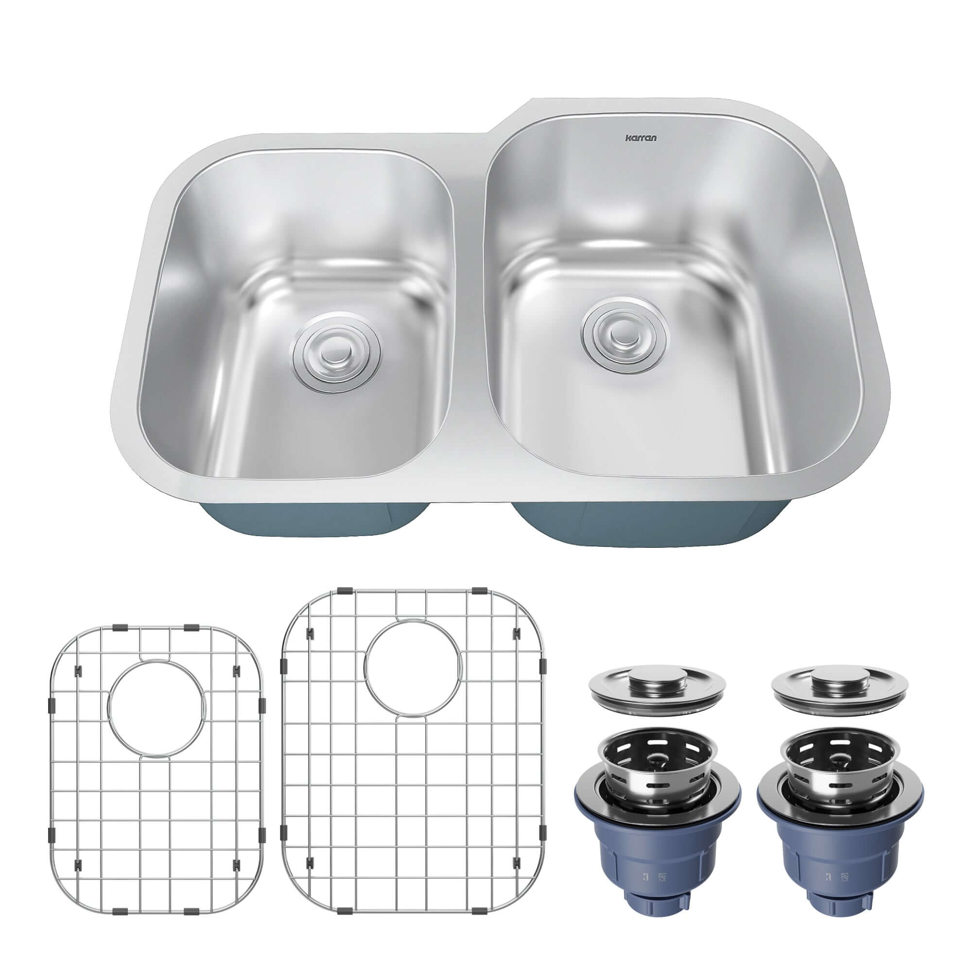 Alternate Image for Karran Profile 32" Undermount Stainless Steel Kitchen Sink with Accessories, 40/60 Double Bowl, 18 Gauge, PRU33L-PK1