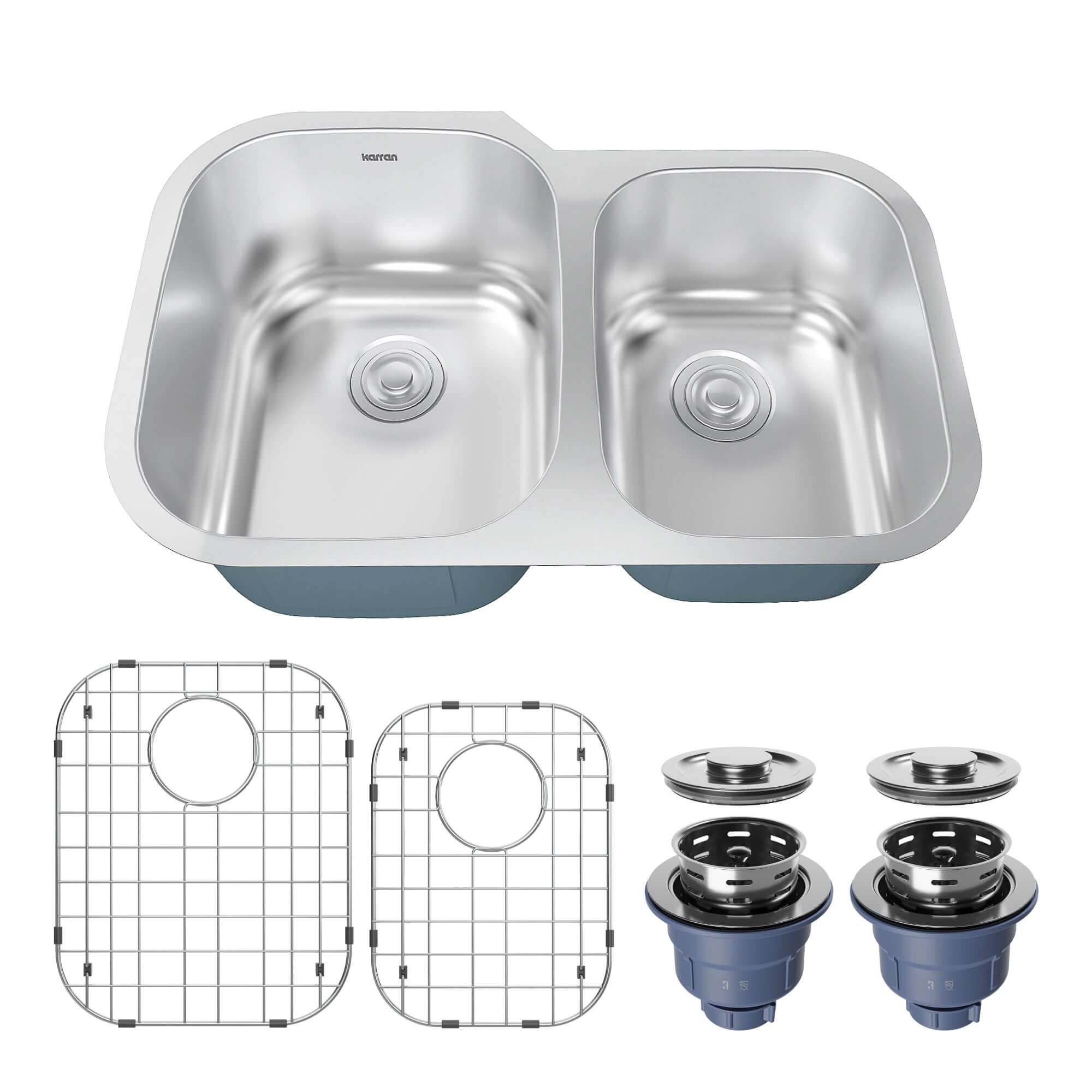Alternate Image for Karran Profile 32" Undermount Stainless Steel Kitchen Sink with Accessories, 60/40 Double Bowl, 18 Gauge, PRU33R-PK1