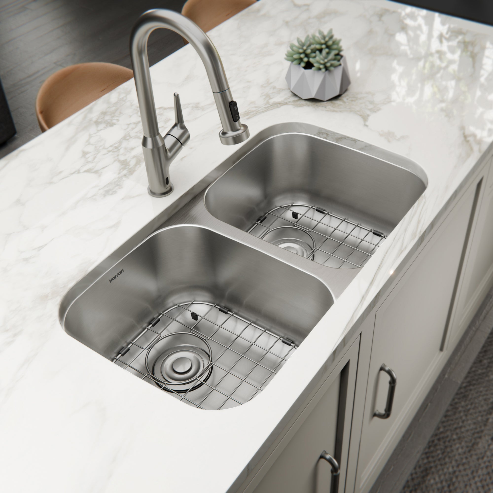 Karran Profile 32" Undermount Stainless Steel Kitchen Sink with Accessories, 50/50 Double Bowl, 18 Gauge, PRU31-PK1