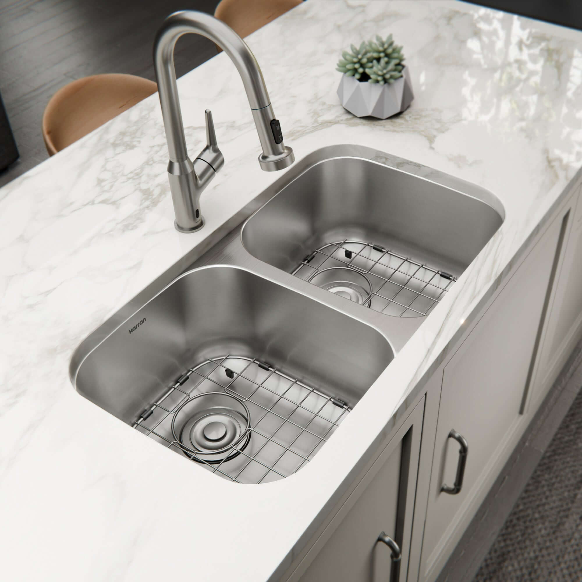 Alternate Image for Karran Profile 32" Undermount Stainless Steel Kitchen Sink with Accessories, 50/50 Double Bowl, 18 Gauge, PRU31-PK1
