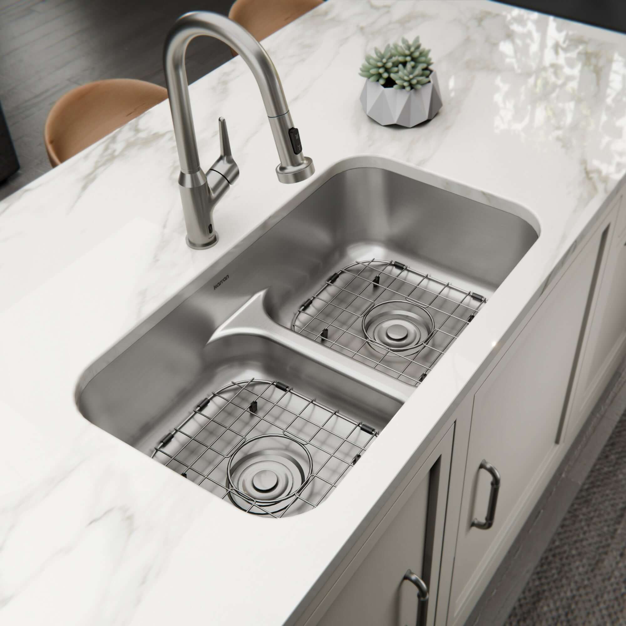 Alternate Image for Karran Profile 32" Undermount Stainless Steel Kitchen Sink with Accessories, 50/50 Double Bowl, 18 Gauge, PRU32-PK1