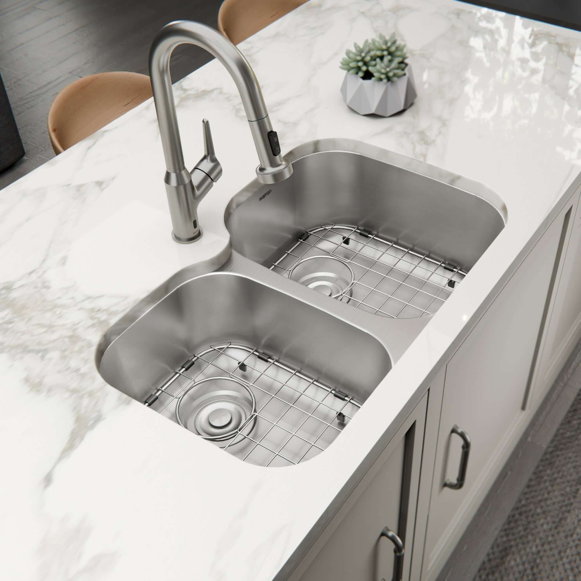 Alternate Image for Karran Profile 32" Undermount Stainless Steel Kitchen Sink with Accessories, 40/60 Double Bowl, 18 Gauge, PRU33L-PK1