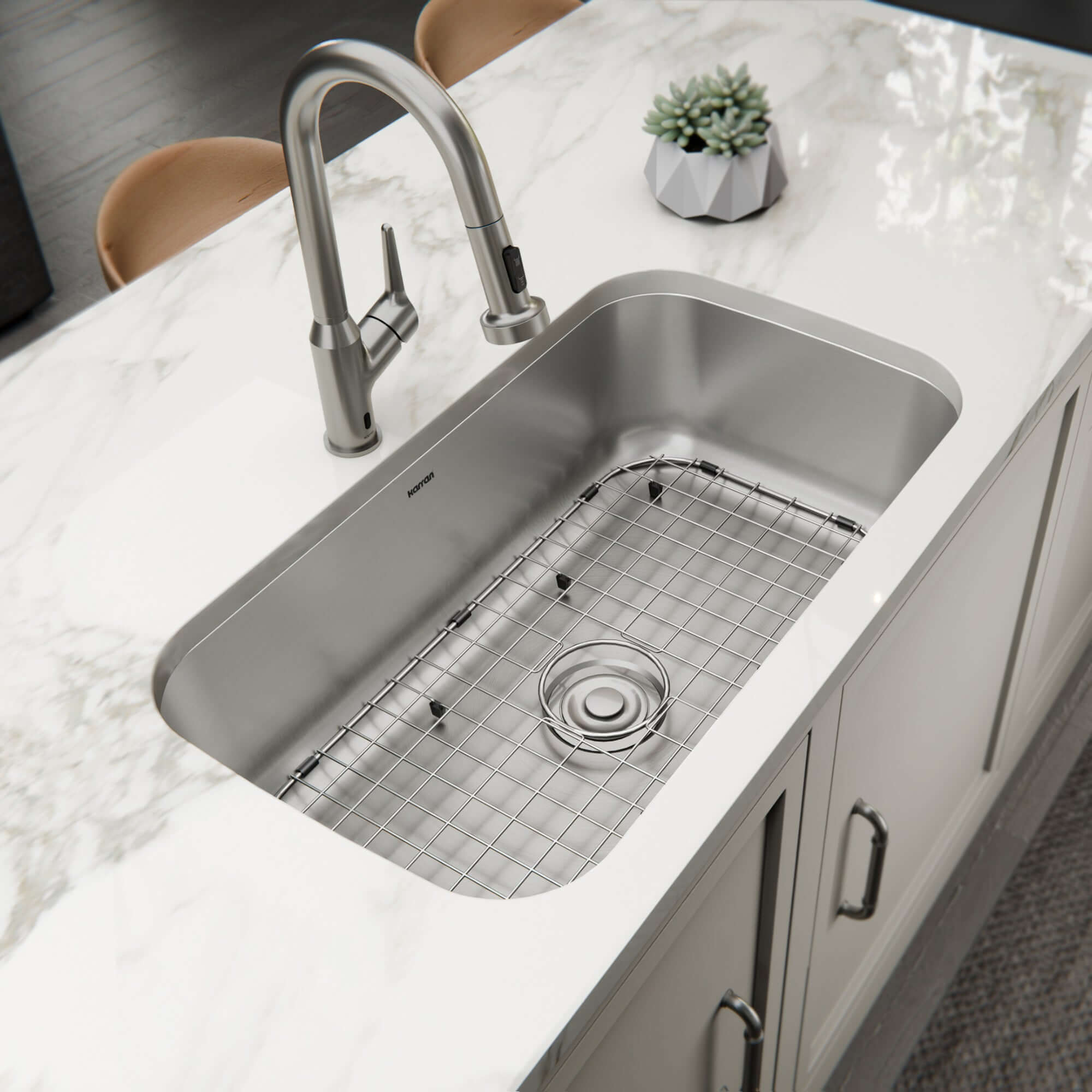 Alternate Image for Karran Profile 32" Undermount Stainless Steel Kitchen Sink with Accessories, 18 Gauge, PRU36-PK1