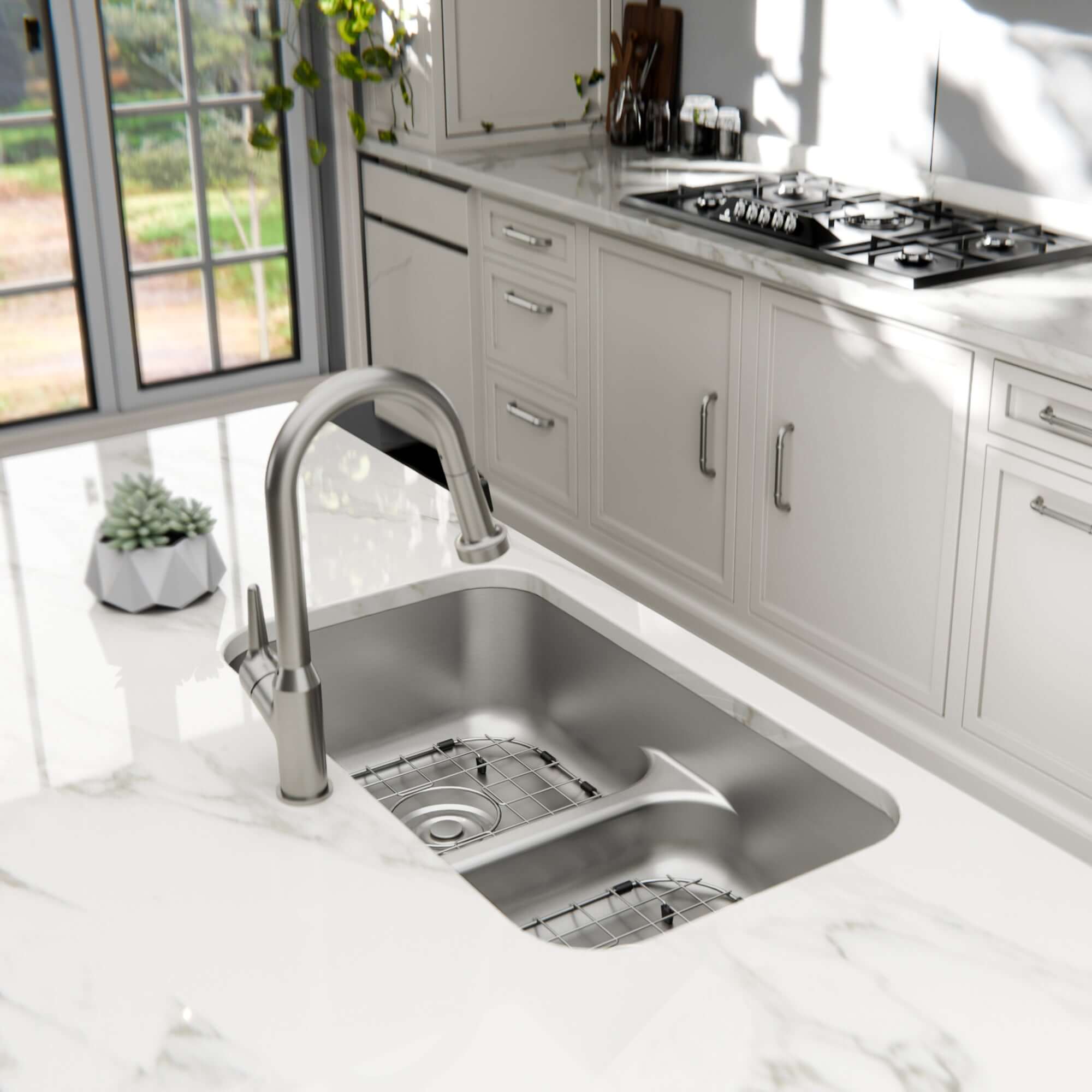 Alternate Image for Karran Profile 32" Undermount Stainless Steel Kitchen Sink with Accessories, 50/50 Double Bowl, 18 Gauge, PRU32-PK1