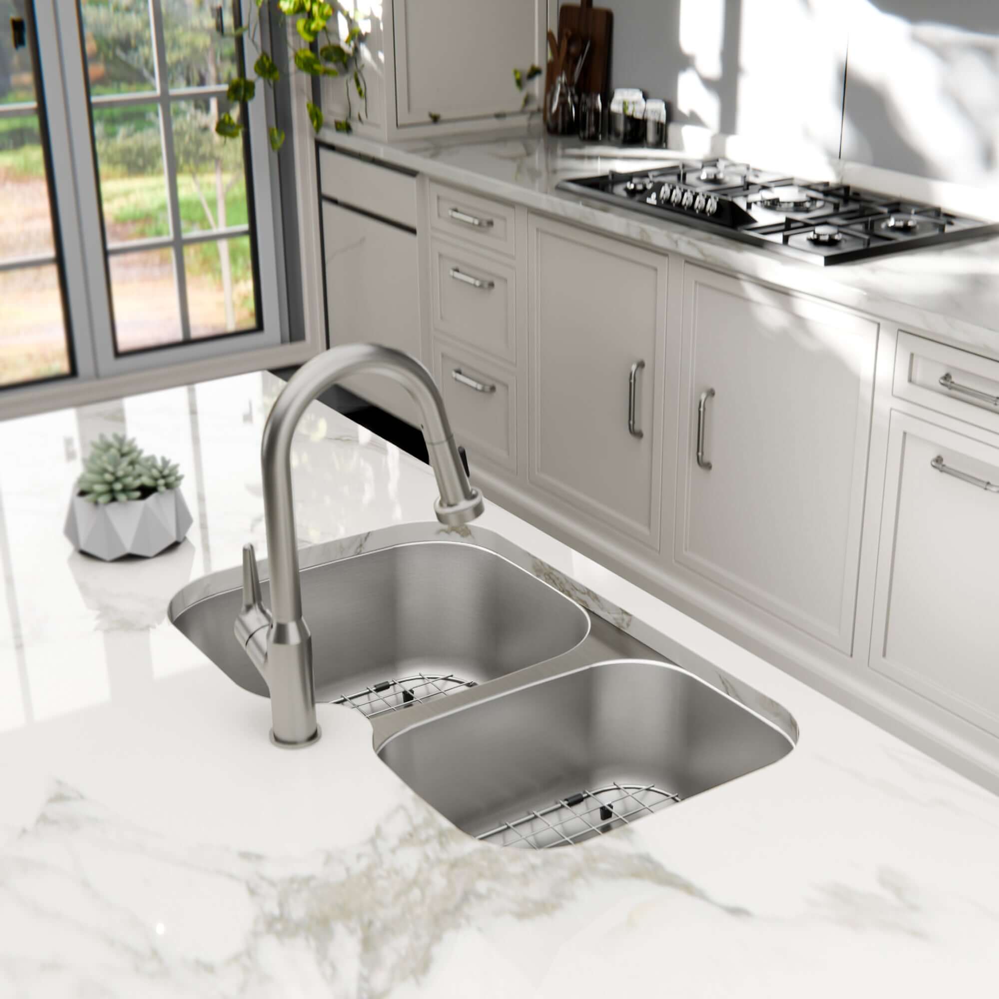 Alternate Image for Karran Profile 32" Undermount Stainless Steel Kitchen Sink with Accessories, 40/60 Double Bowl, 18 Gauge, PRU33L-PK1