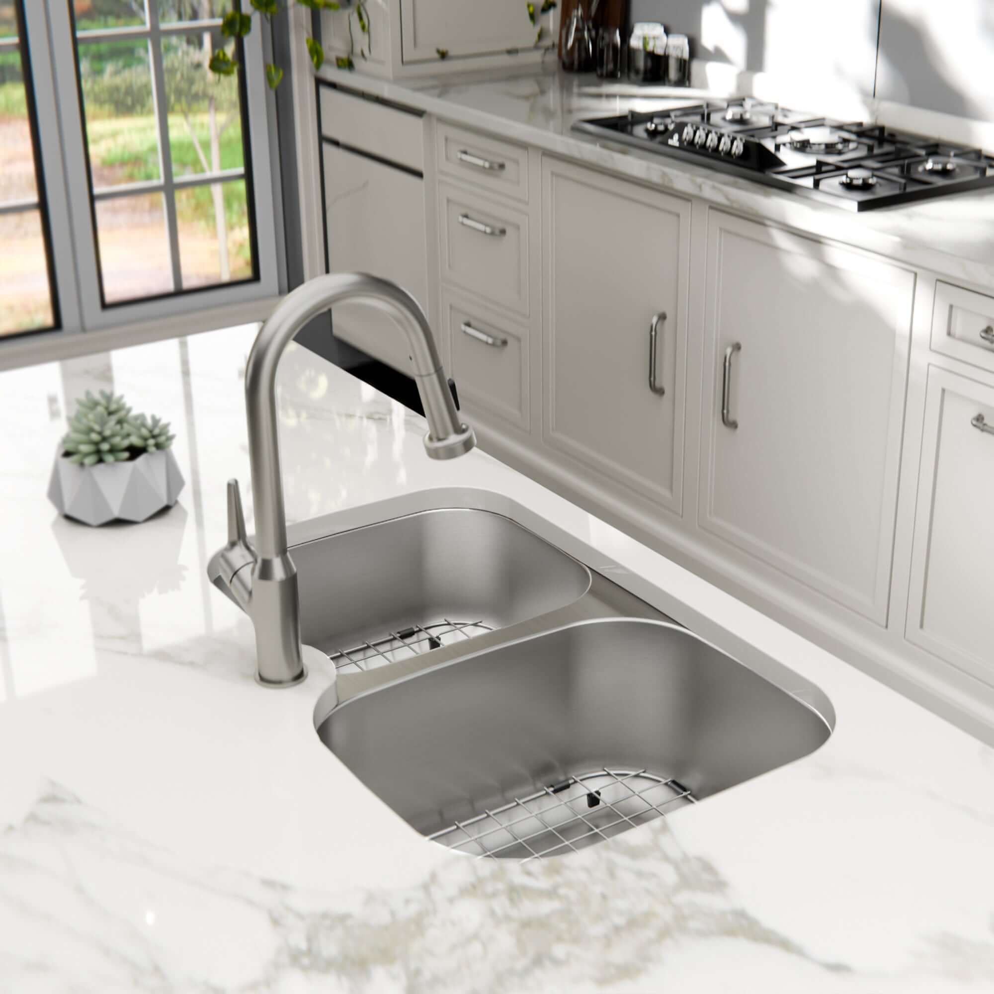 Alternate Image for Karran Profile 32" Undermount Stainless Steel Kitchen Sink with Accessories, 60/40 Double Bowl, 18 Gauge, PRU33R-PK1