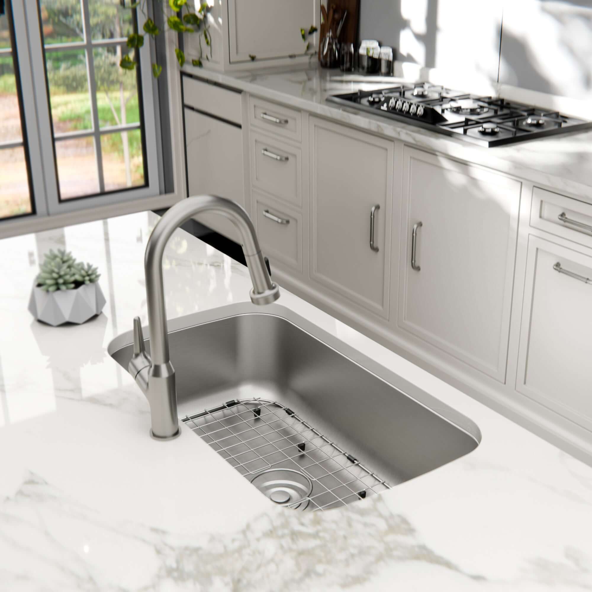 Alternate Image for Karran Profile 32" Undermount Stainless Steel Kitchen Sink with Accessories, 18 Gauge, PRU36-PK1