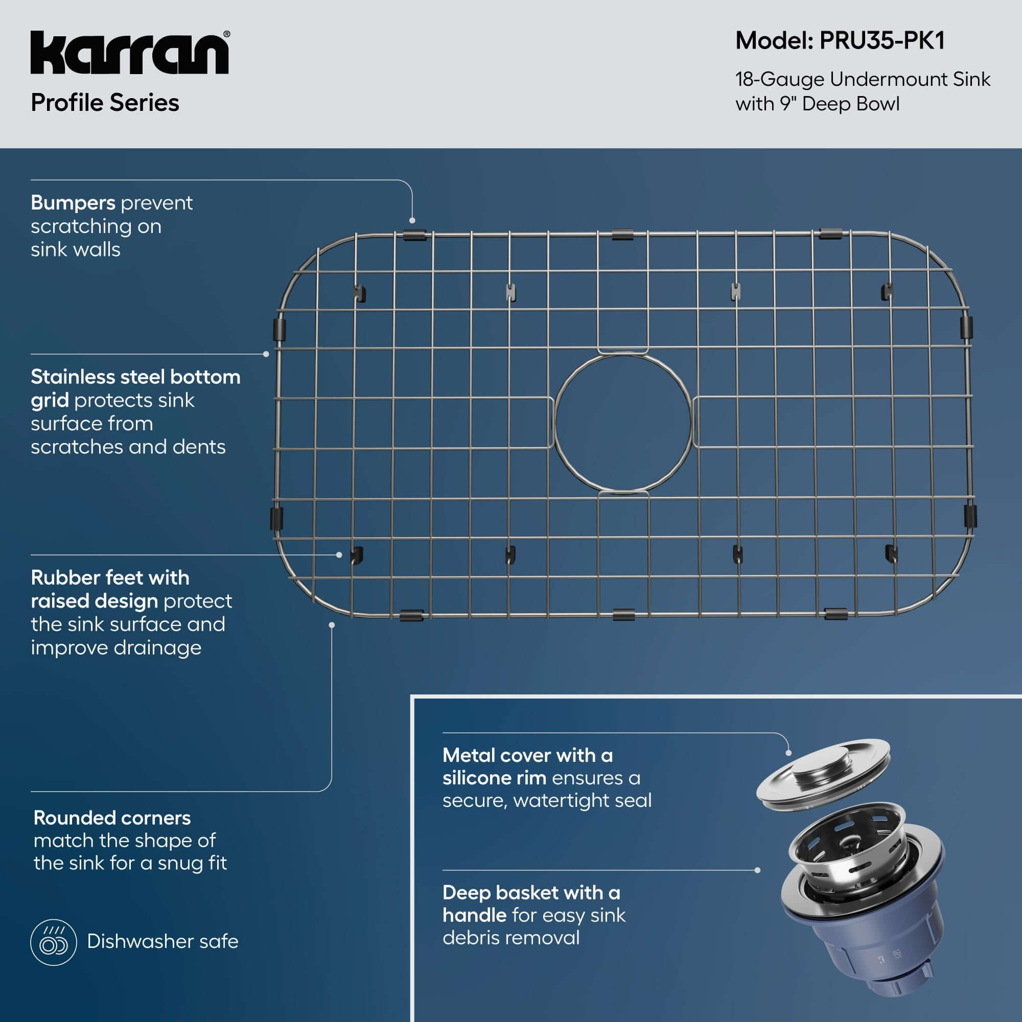 Alternate Image for Karran Profile 30" Undermount Stainless Steel Kitchen Sink with Accessories, 18 Gauge, PRU35-PK1
