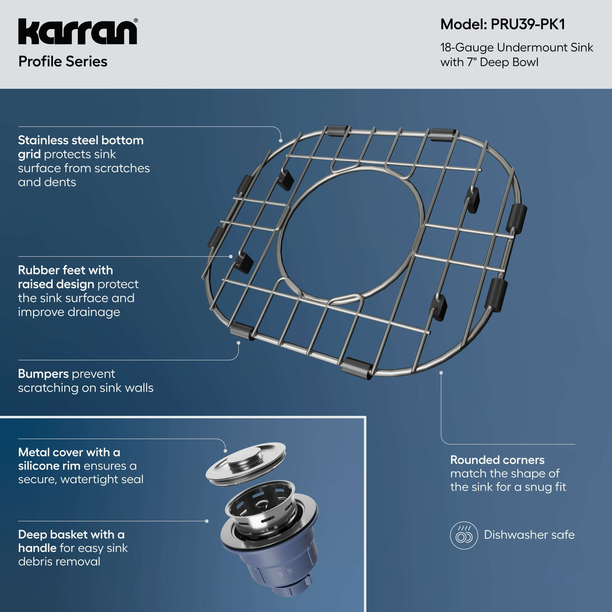 Alternate Image for Karran Profile 15" Undermount Stainless Steel Kitchen Sink with Accessories, 18 Gauge, PRU39-PK1