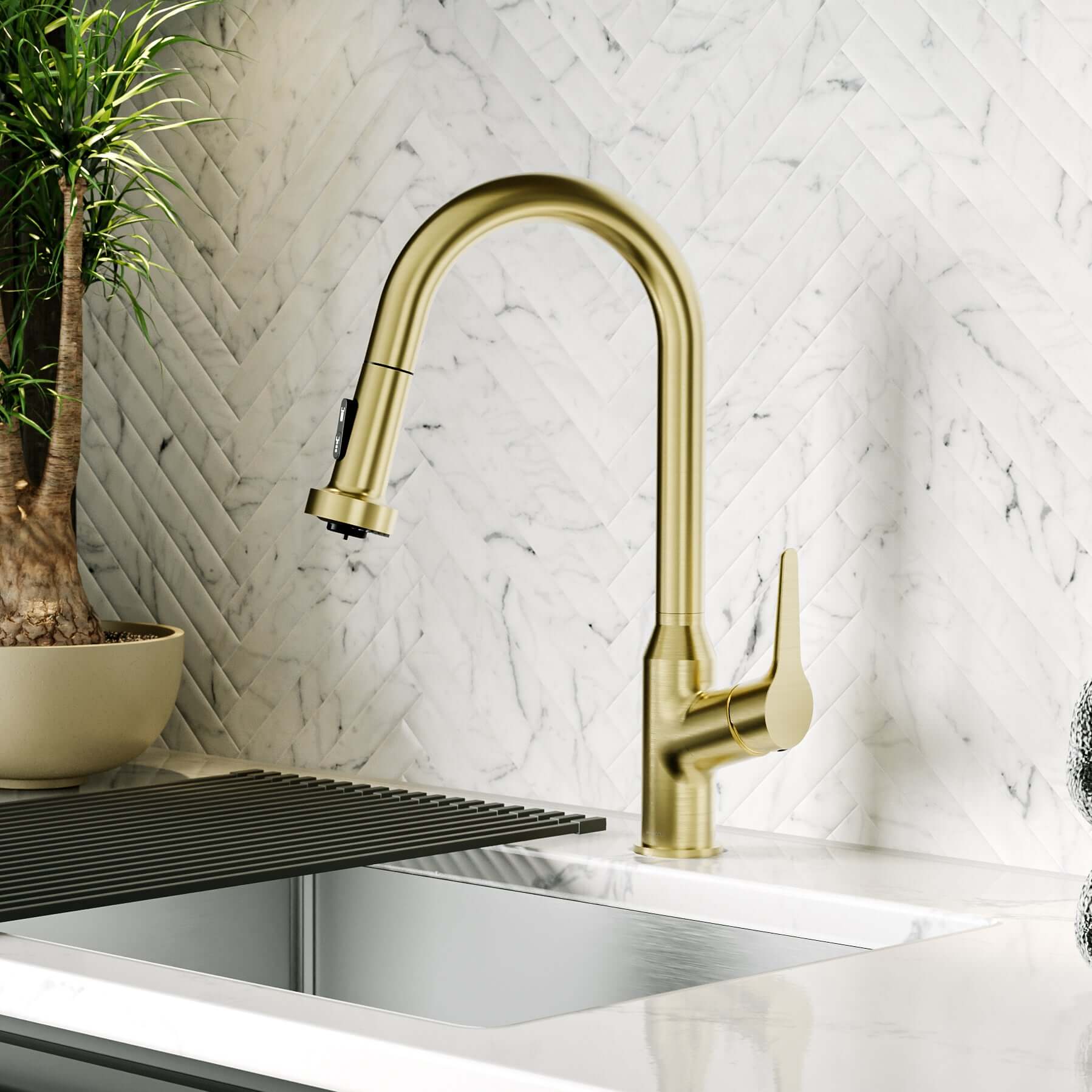 Alternate Image for Karran Scottsdale 1.8 GPM Single Lever Handle Lead-free Brass ADA Kitchen Faucet, Pull-Down, Spot-Free Brushed Gold, KKF250SFBG