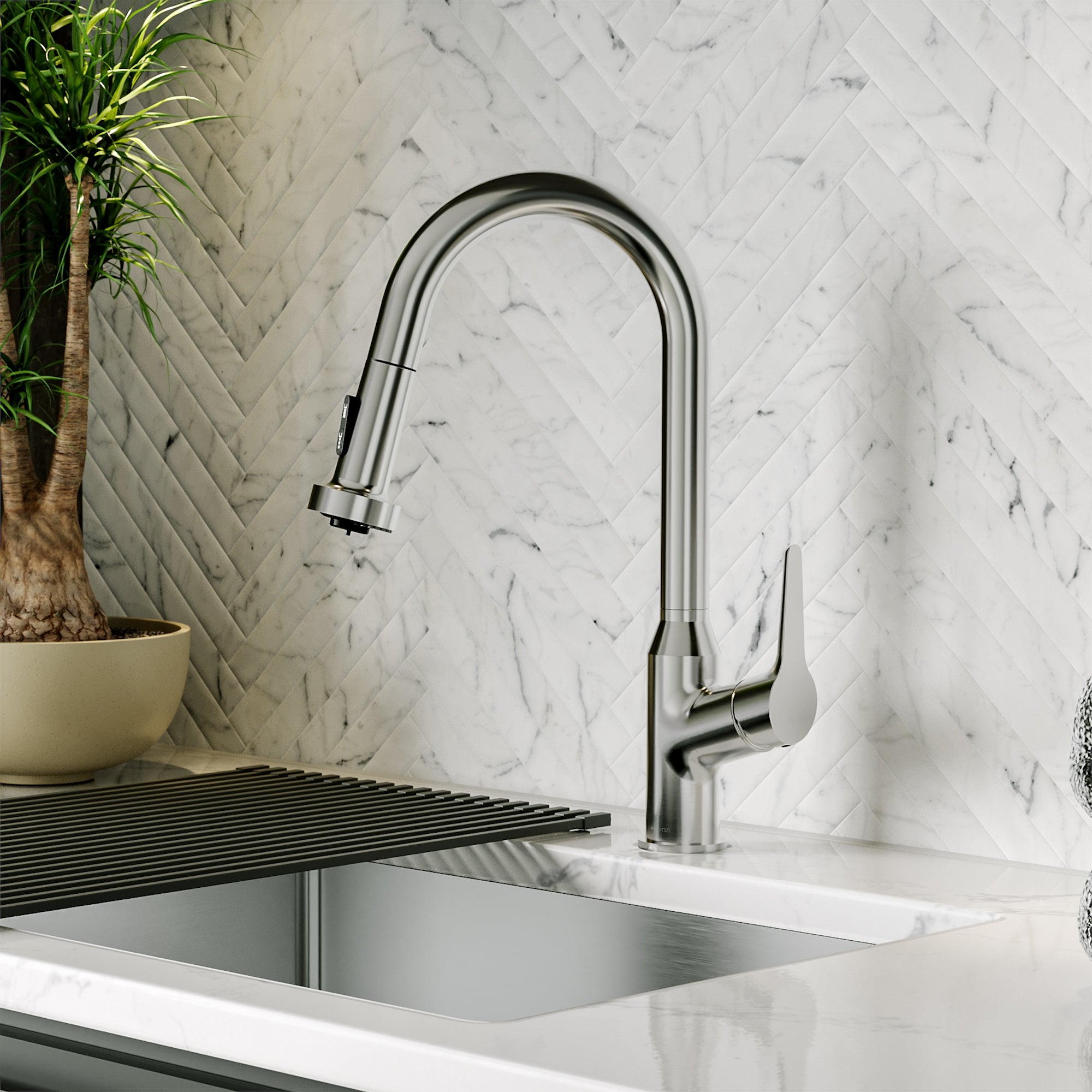 Alternative View of Karran Dockton Single Lever Handle Lead-free Brass ADA Kitchen Faucet, Pull Down, Stainless Steel, KKF250SS