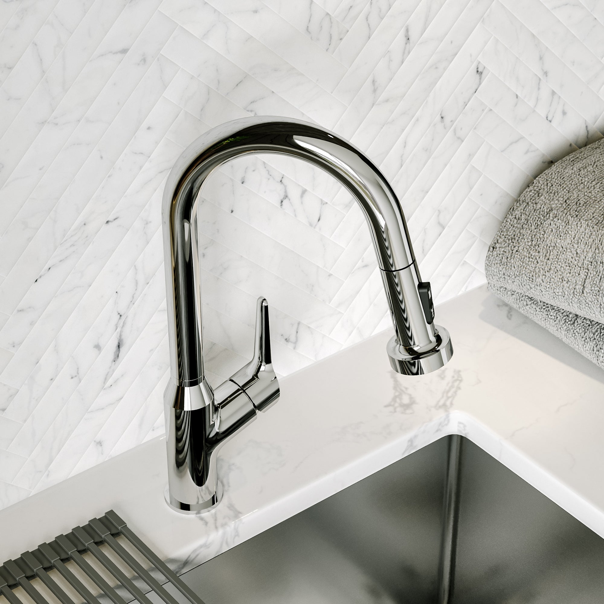 Alternative View of Karran Dockton Single Lever Handle Lead-free Brass ADA Kitchen Faucet, Pull Down, Chrome, KKF250C