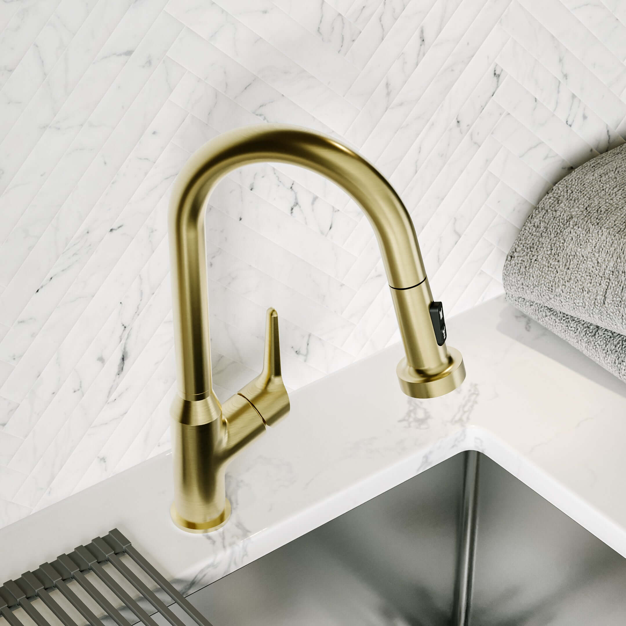 Alternate Image for Karran Scottsdale 1.8 GPM Single Lever Handle Lead-free Brass ADA Kitchen Faucet, Pull-Down, Spot-Free Brushed Gold, KKF250SFBG