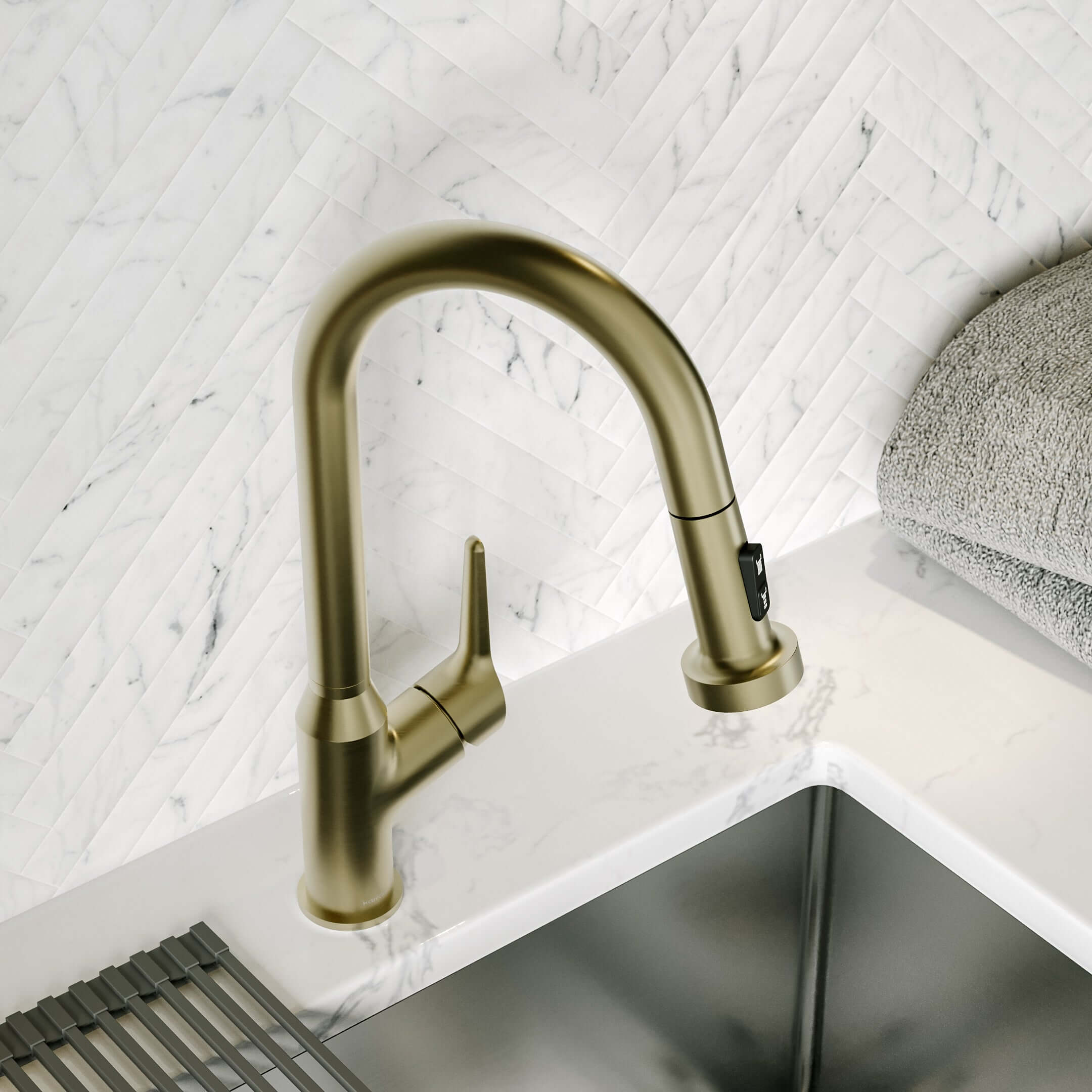 Alternate Image for Karran Scottsdale 1.8 GPM Single Lever Handle Lead-free Brass ADA Kitchen Faucet, Pull-Down, Spot-Free Champagne Bronze, KKF250SFCB
