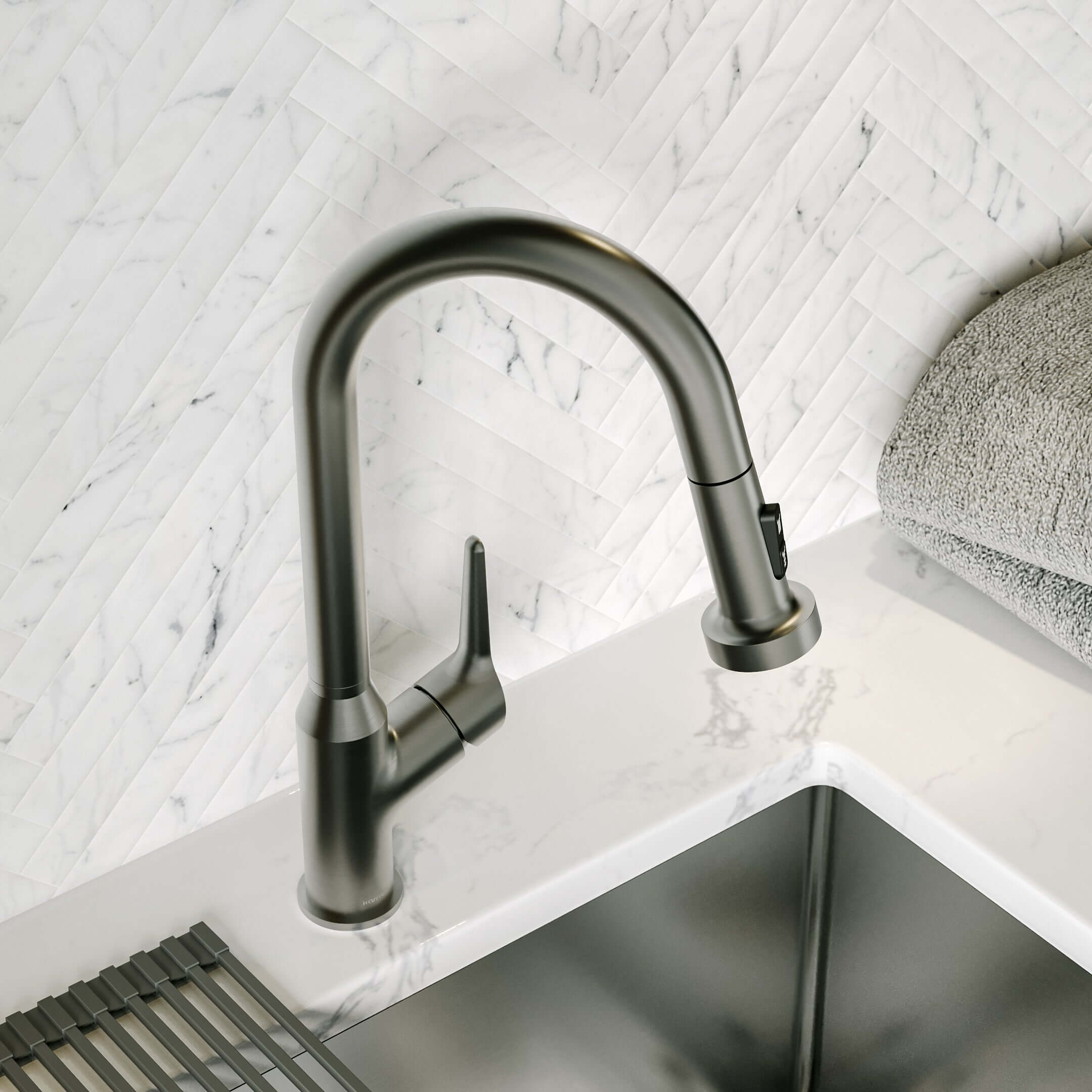 Alternate Image for Karran Scottsdale 1.8 GPM Single Lever Handle Lead-free Brass ADA Kitchen Faucet, Pull-Down, Spot-Free Gunmetal Grey, KKF250SFGG