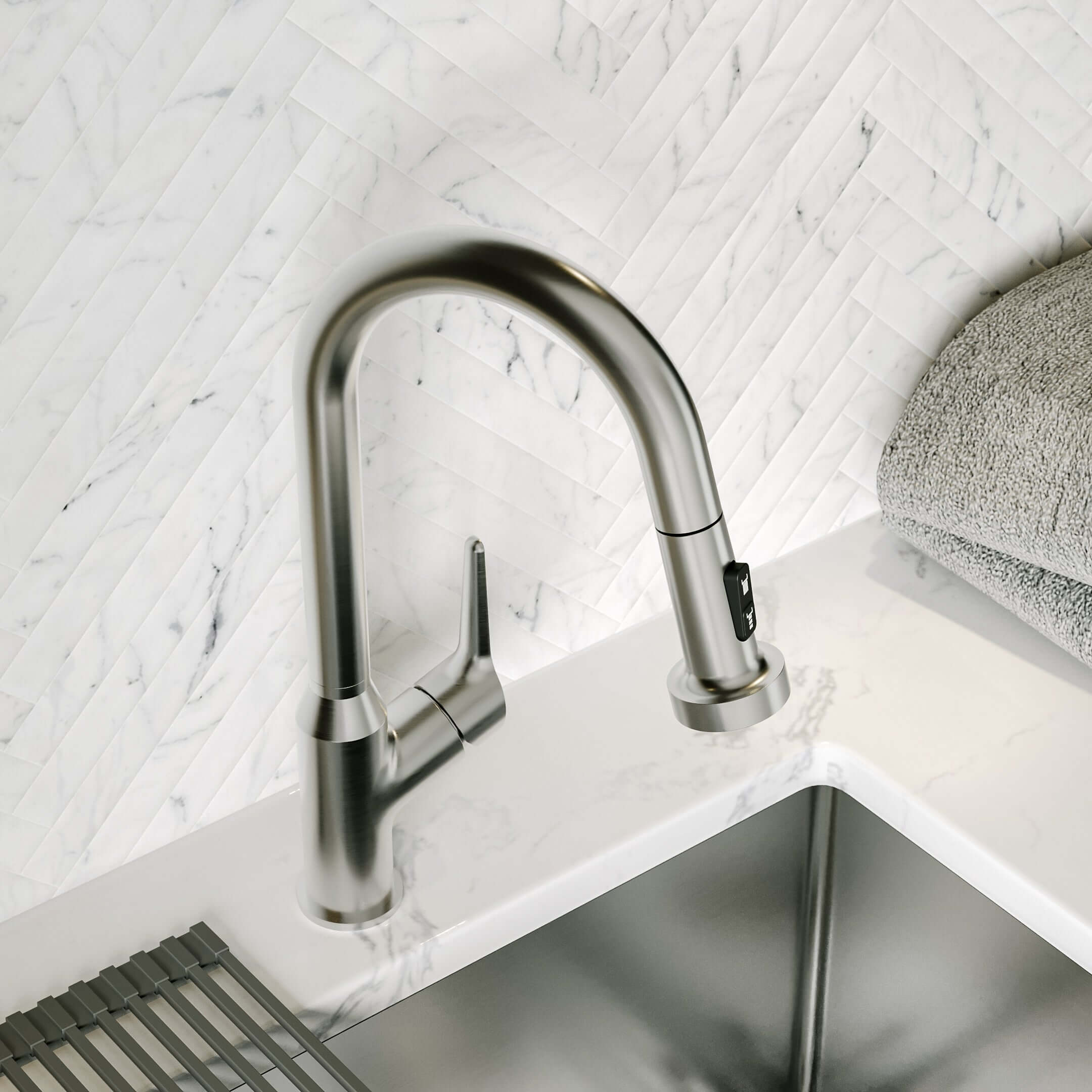 Alternative View of Karran Dockton Single Lever Handle Lead-free Brass ADA Kitchen Faucet, Pull Down, Stainless Steel, KKF250SS