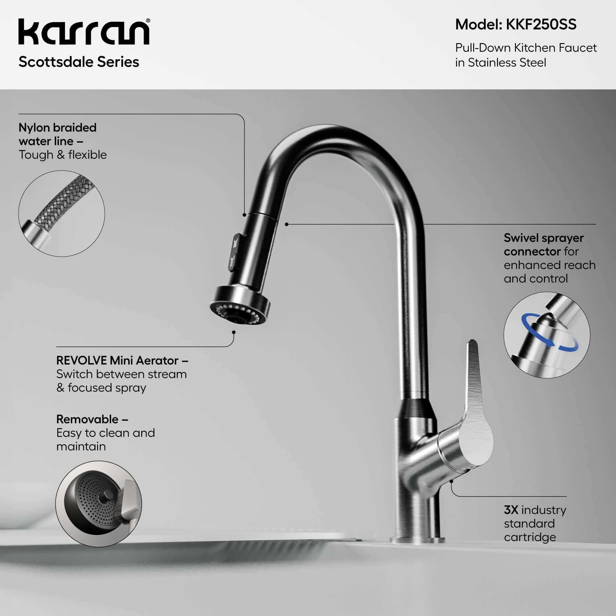 Alternative View of Karran Dockton Single Lever Handle Lead-free Brass ADA Kitchen Faucet, Pull Down, Stainless Steel, KKF250SS