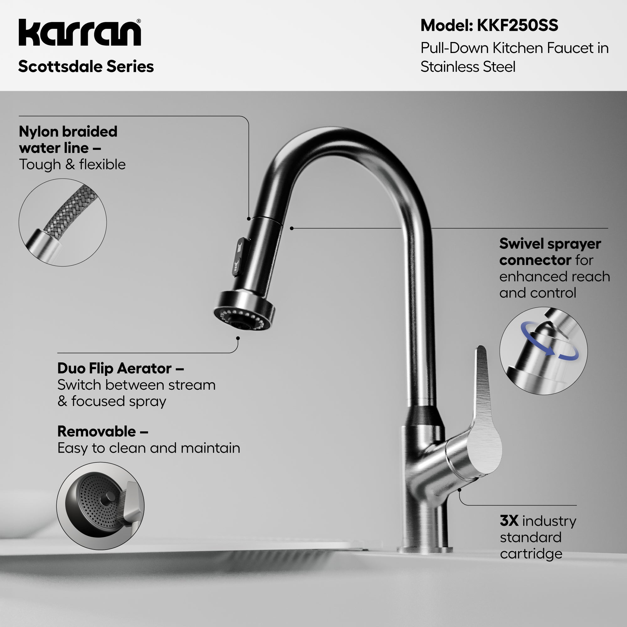 Alternative View of Karran Dockton Single Lever Handle Lead-free Brass ADA Kitchen Faucet, Pull Down, Stainless Steel, KKF250SS