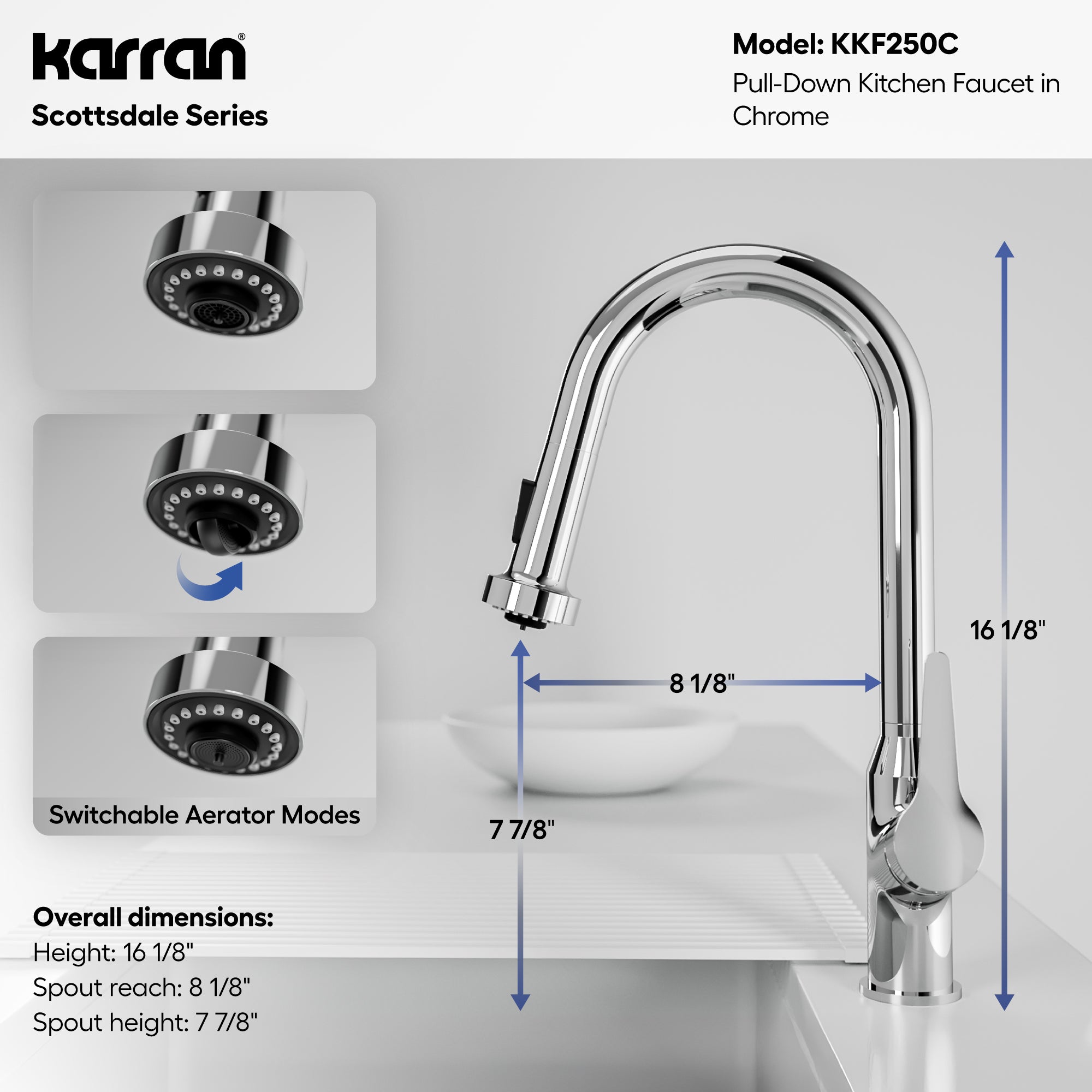 Alternative View of Karran Dockton Single Lever Handle Lead-free Brass ADA Kitchen Faucet, Pull Down, Chrome, KKF250C