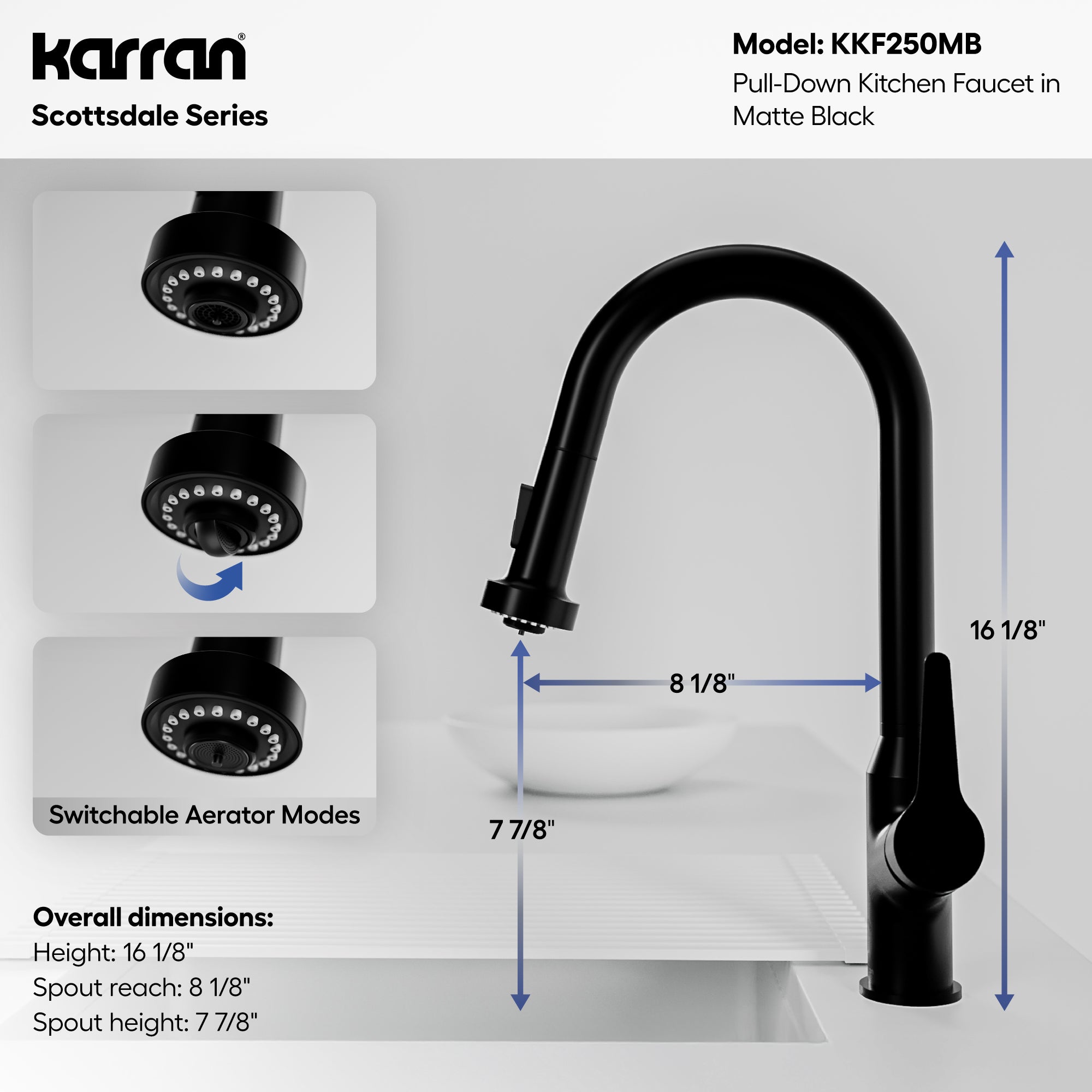 Alternative View of Karran Dockton 1.8 GPM Single Lever Handle Lead-free Brass ADA Kitchen Faucet, Pull-Down Kitchen, Matte Black, KKF250MB