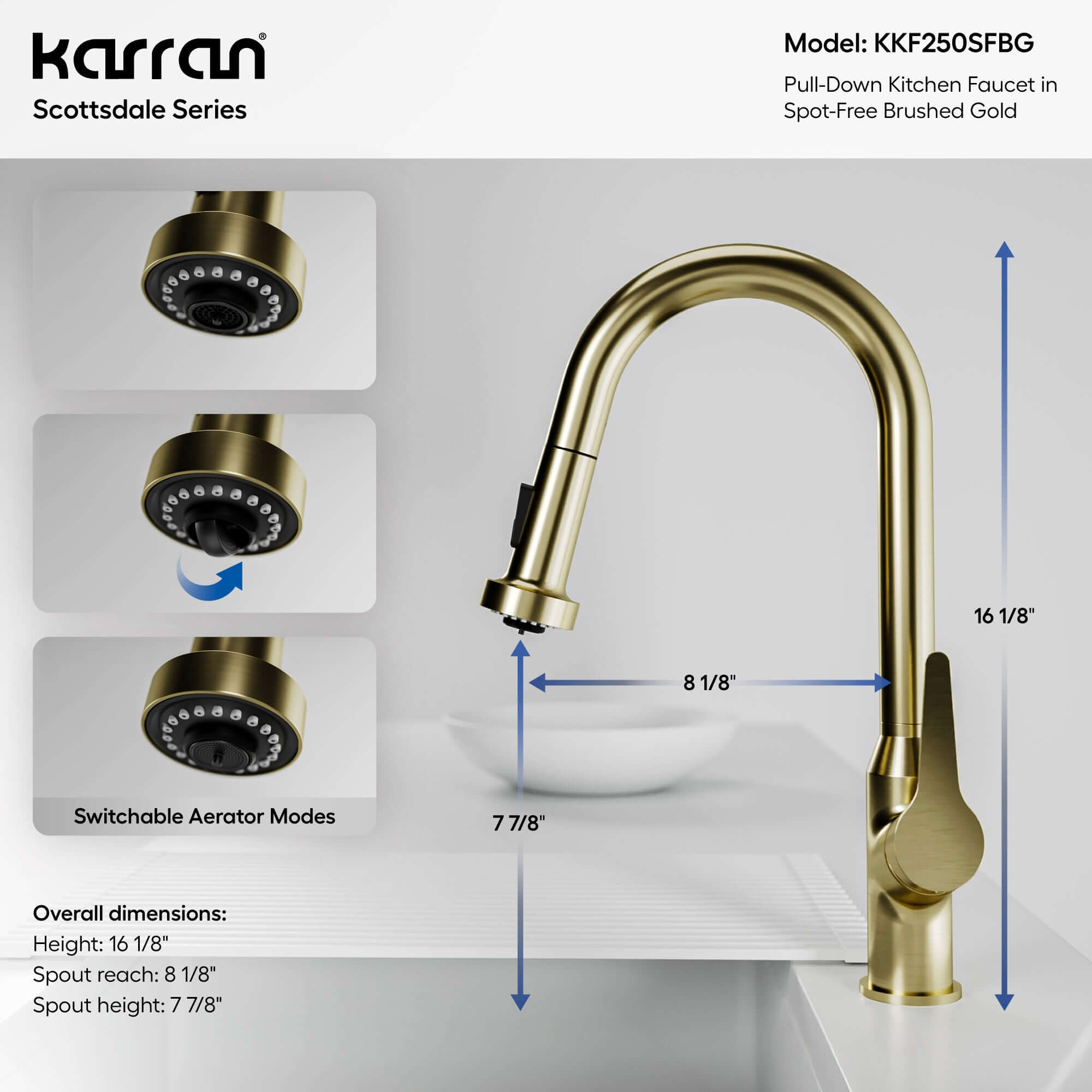 Alternate Image for Karran Scottsdale 1.8 GPM Single Lever Handle Lead-free Brass ADA Kitchen Faucet, Pull-Down, Spot-Free Brushed Gold, KKF250SFBG