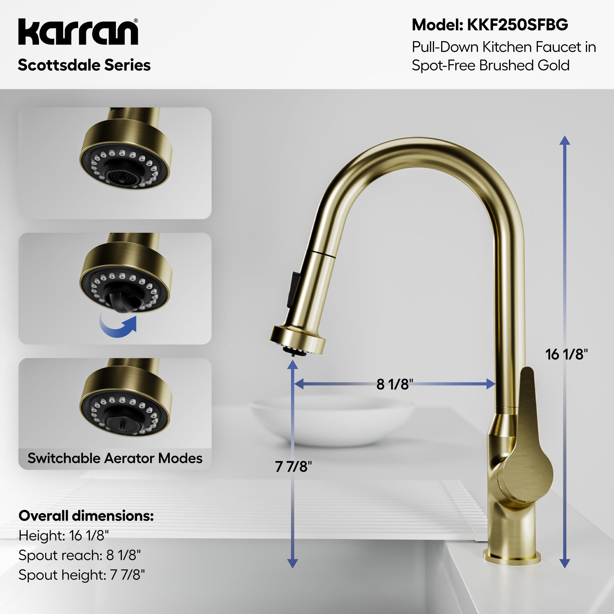 Alternative View of Karran Scottsdale 1.8 GPM Single Lever Handle Lead-free Brass ADA Kitchen Faucet, Pull-Down, Spot-Free Brushed Gold, KKF250SFBG
