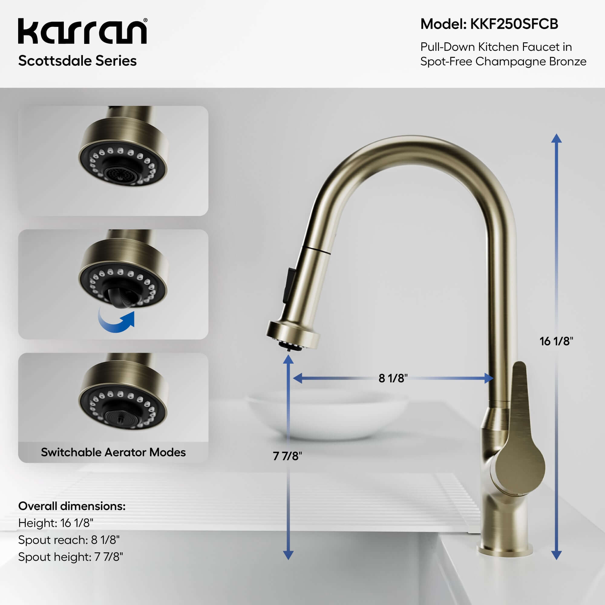 Alternate Image for Karran Scottsdale 1.8 GPM Single Lever Handle Lead-free Brass ADA Kitchen Faucet, Pull-Down, Spot-Free Champagne Bronze, KKF250SFCB