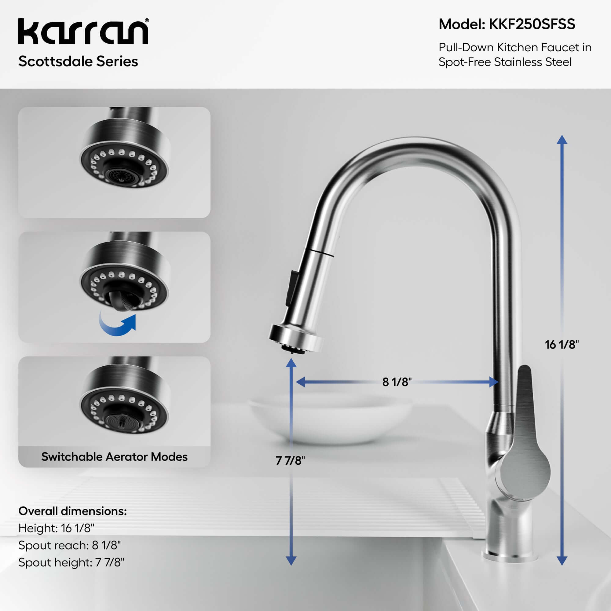 Alternate Image for Karran Scottsdale 1.8 GPM Single Lever Handle Lead-free Brass ADA Kitchen Faucet, Pull-Down, Spot Free Stainless Steel, KKF250SFSS