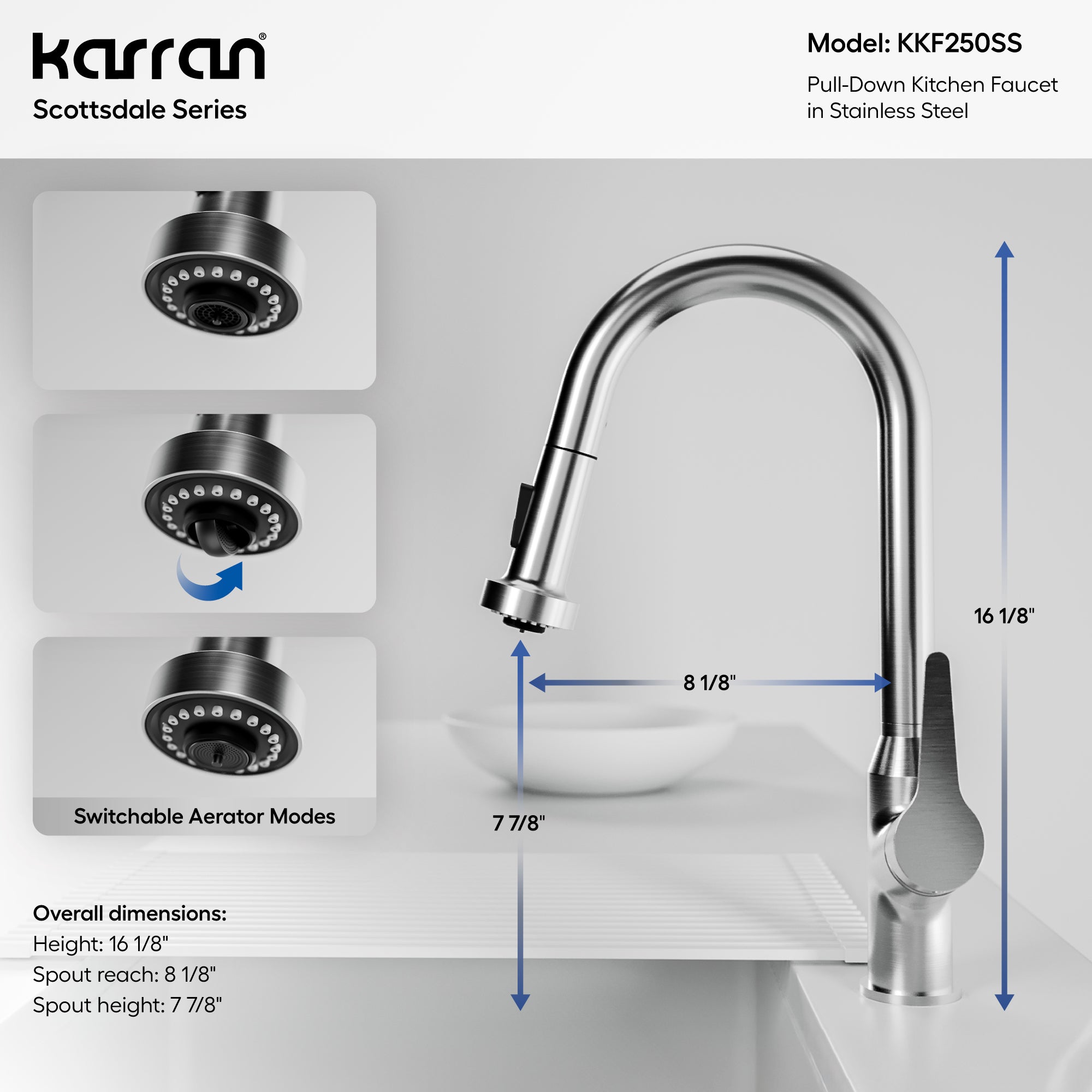 Alternative View of Karran Dockton Single Lever Handle Lead-free Brass ADA Kitchen Faucet, Pull Down, Stainless Steel, KKF250SS
