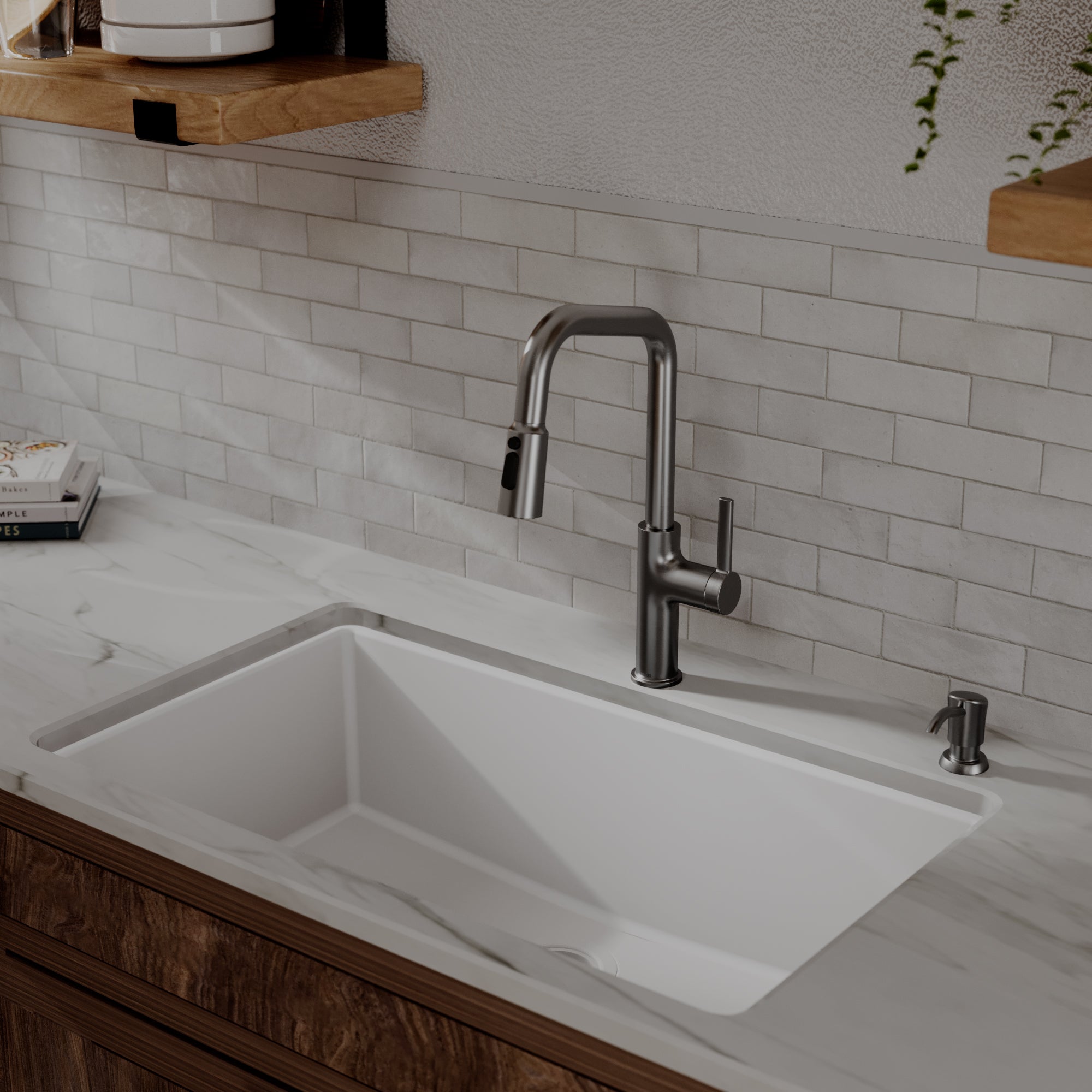 Karran Stalbridge 1.8 GPM Single Lever Lead-free Brass ADA Kitchen Faucet, Pull-Down, Spot-Free Gunmetal Grey, KKF710SFGG