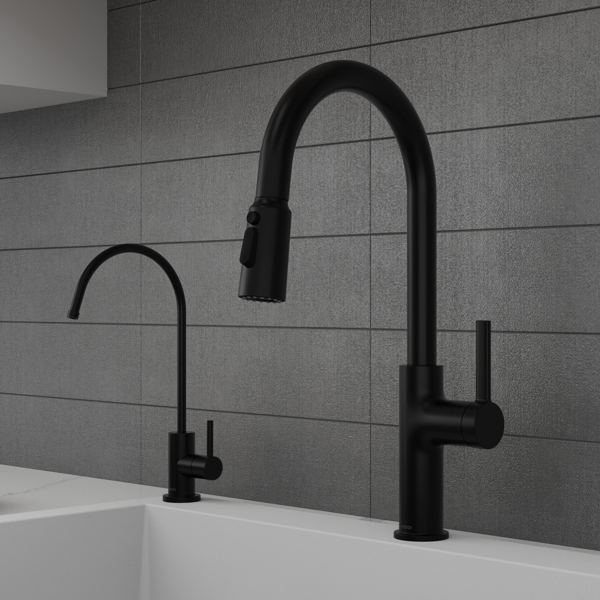 Karran Stalbridge 1.8 GPM Single Lever Lead-free Brass ADA Kitchen Faucet, Pull-Down, Matte Black, KKF720MB