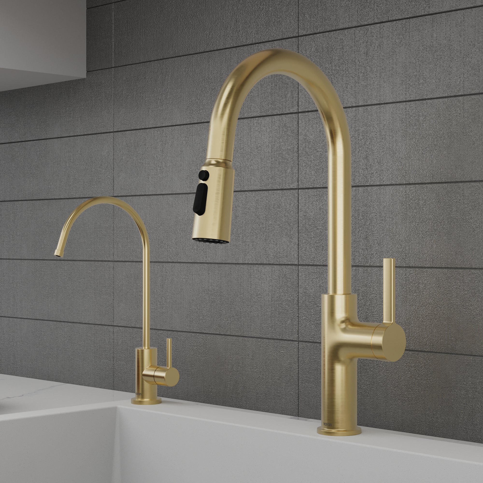 Karran Stalbridge 1.8 GPM Single Lever Lead-free Brass ADA Kitchen Faucet, Pull-Down, Spot-Free Champagne Bronze, KKF720SFCB