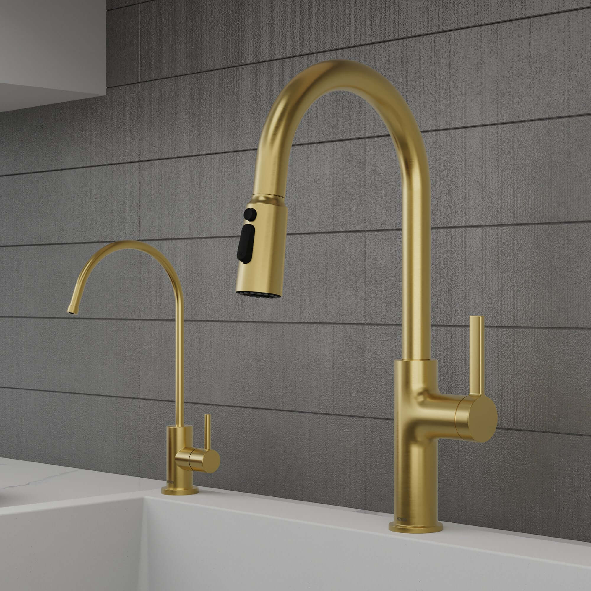 Karran Stalbridge 1.8 GPM Single Lever Lead-free Brass ADA Kitchen Faucet, Pull-Down, Spot-Free Brushed Gold, KKF720SFBG