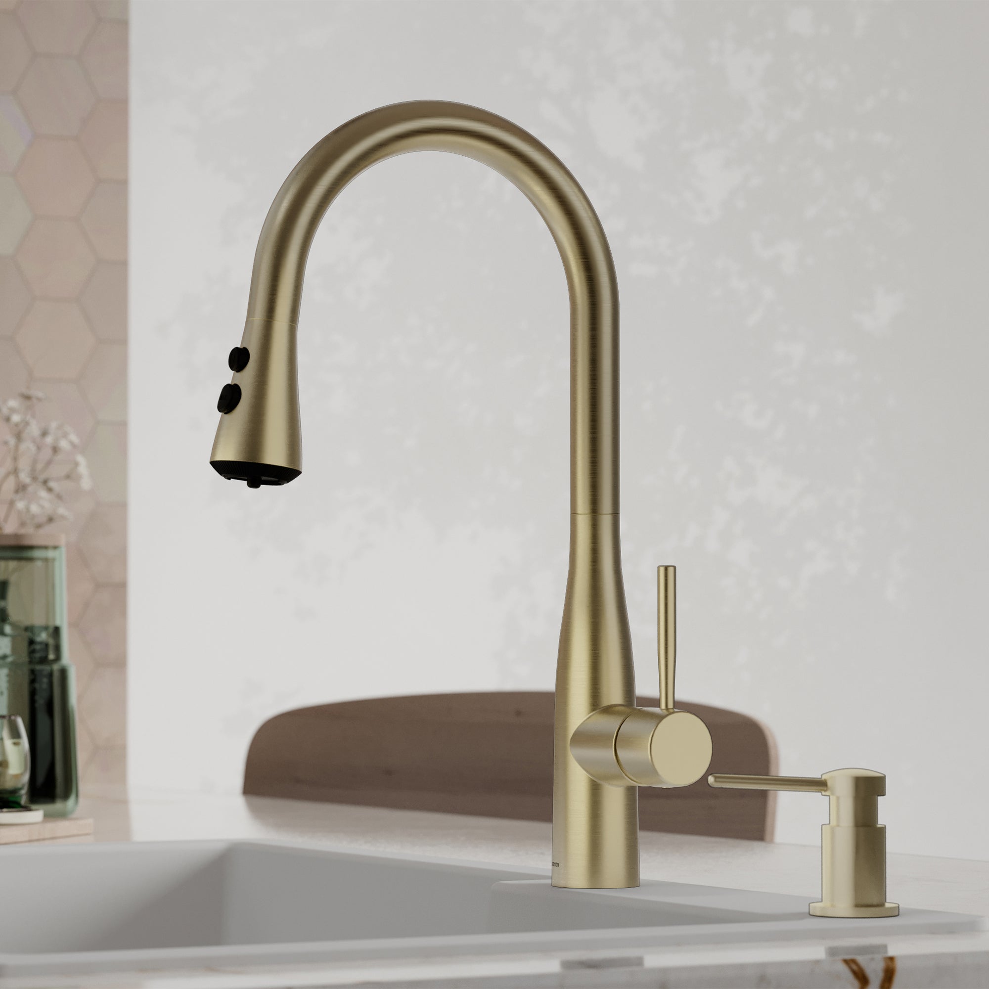 Alternative View of Karran Faraday 1.8 GPM Single Lever Lead-free Brass ADA Kitchen Faucet, Pull-Down, Spot-Free Champagne Bronze, KKF750SFCB