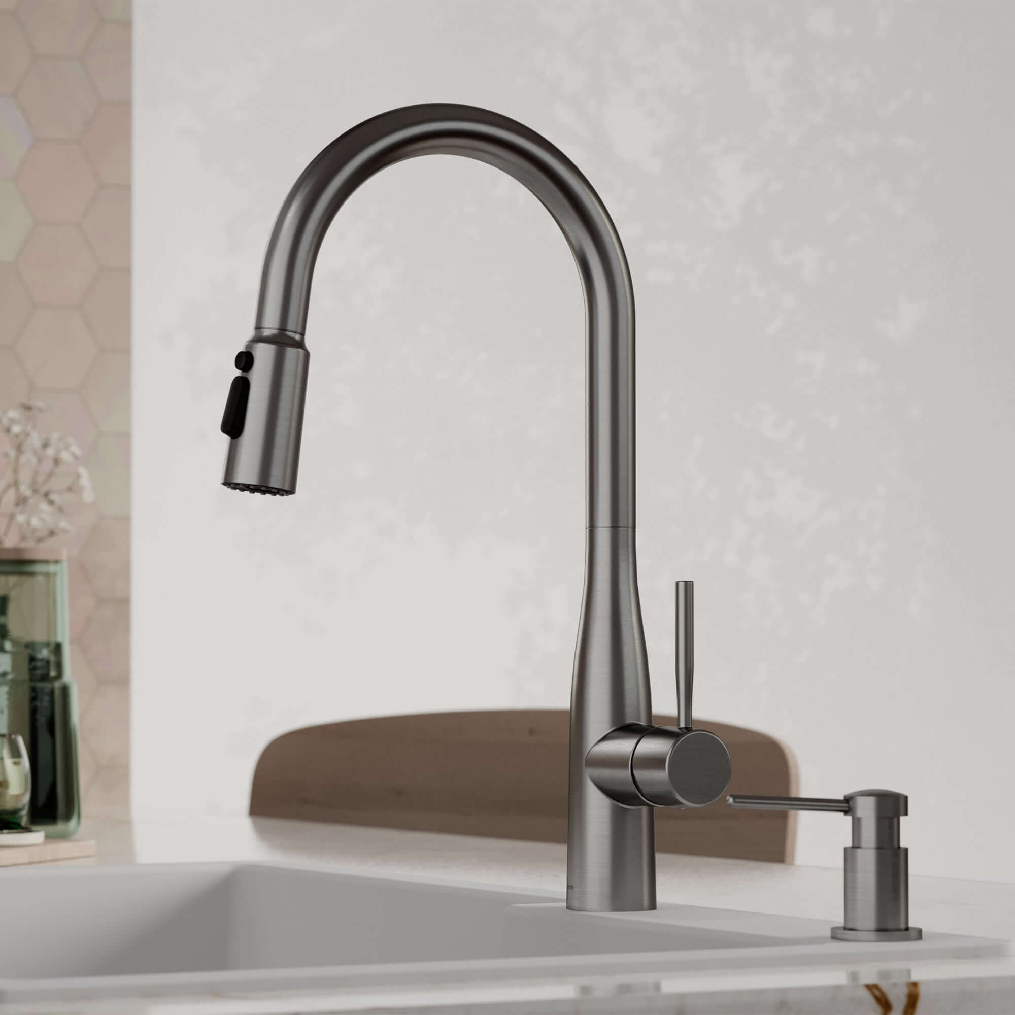 Alternative View of Karran Faraday 1.8 GPM Single Lever Lead-free Brass ADA Kitchen Faucet, Pull-Down, Spot-Free Gunmetal Grey, KKF750SFGG