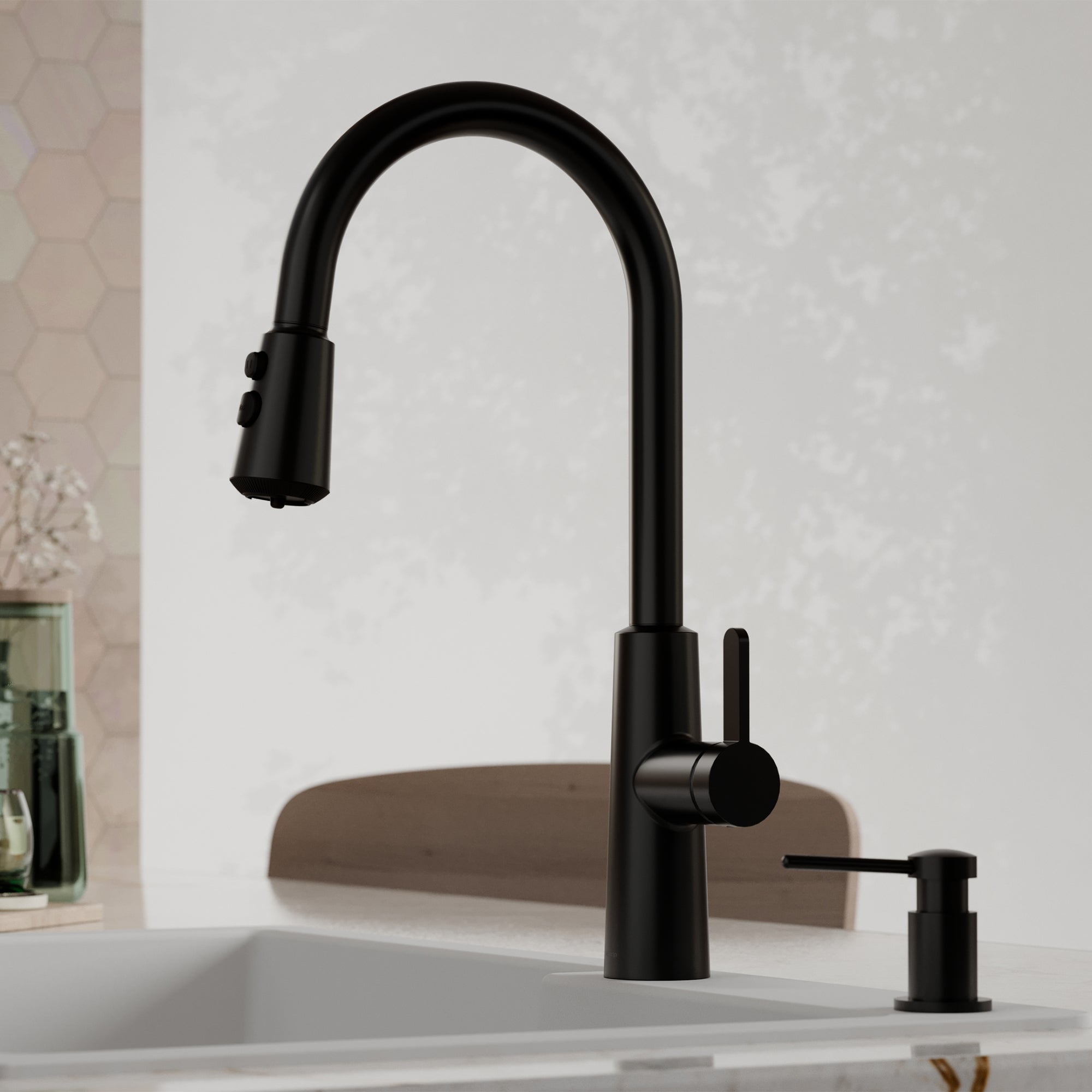 Karran Elmsworth 1.8 GPM Single Lever Lead-free Brass ADA Kitchen Faucet, Pull-Down, Matte Black, KKF760MB