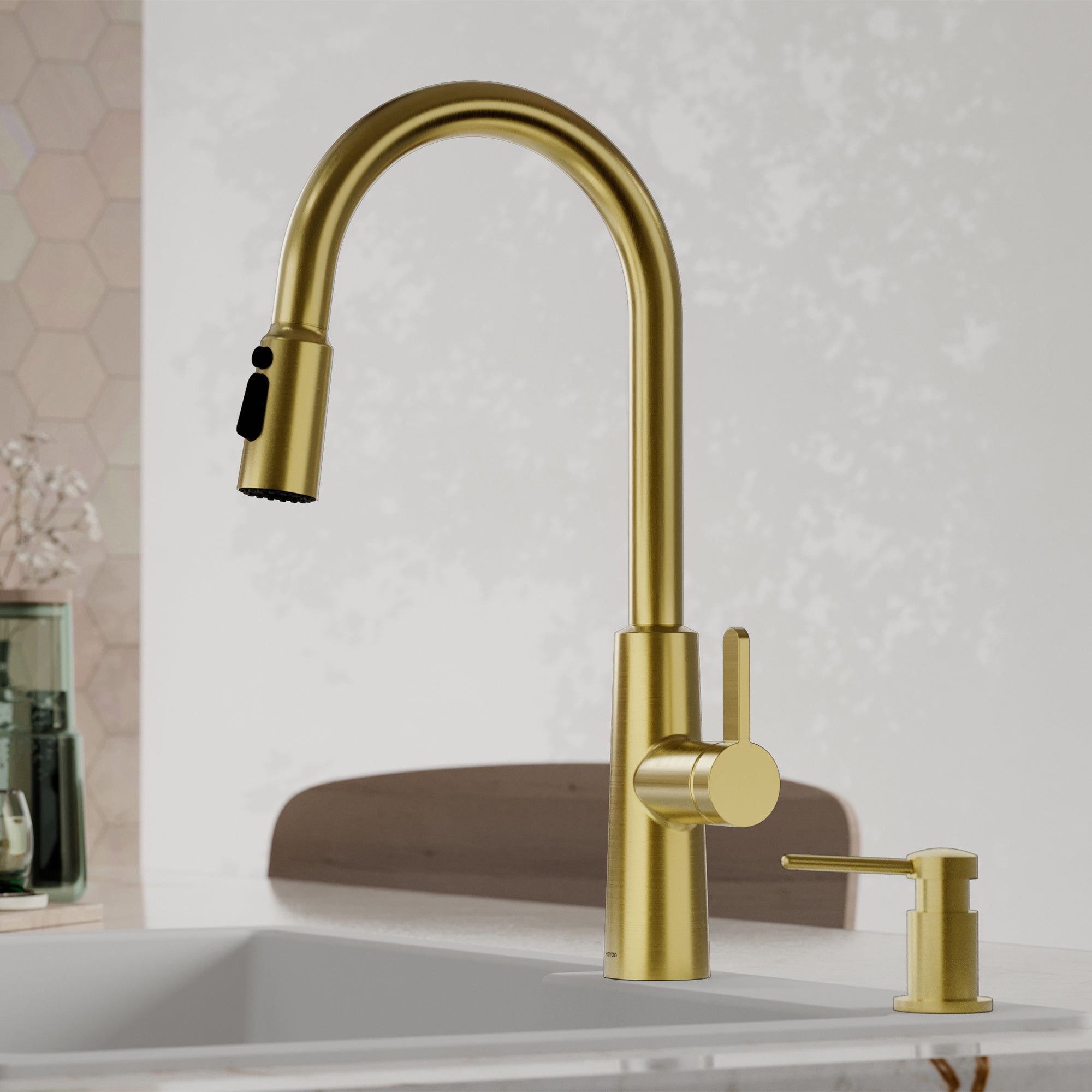 Karran Elmsworth 1.8 GPM Single Lever Lead-free Brass ADA Kitchen Faucet, Pull-Down, Spot-Free Brushed Gold, KKF760SFBG