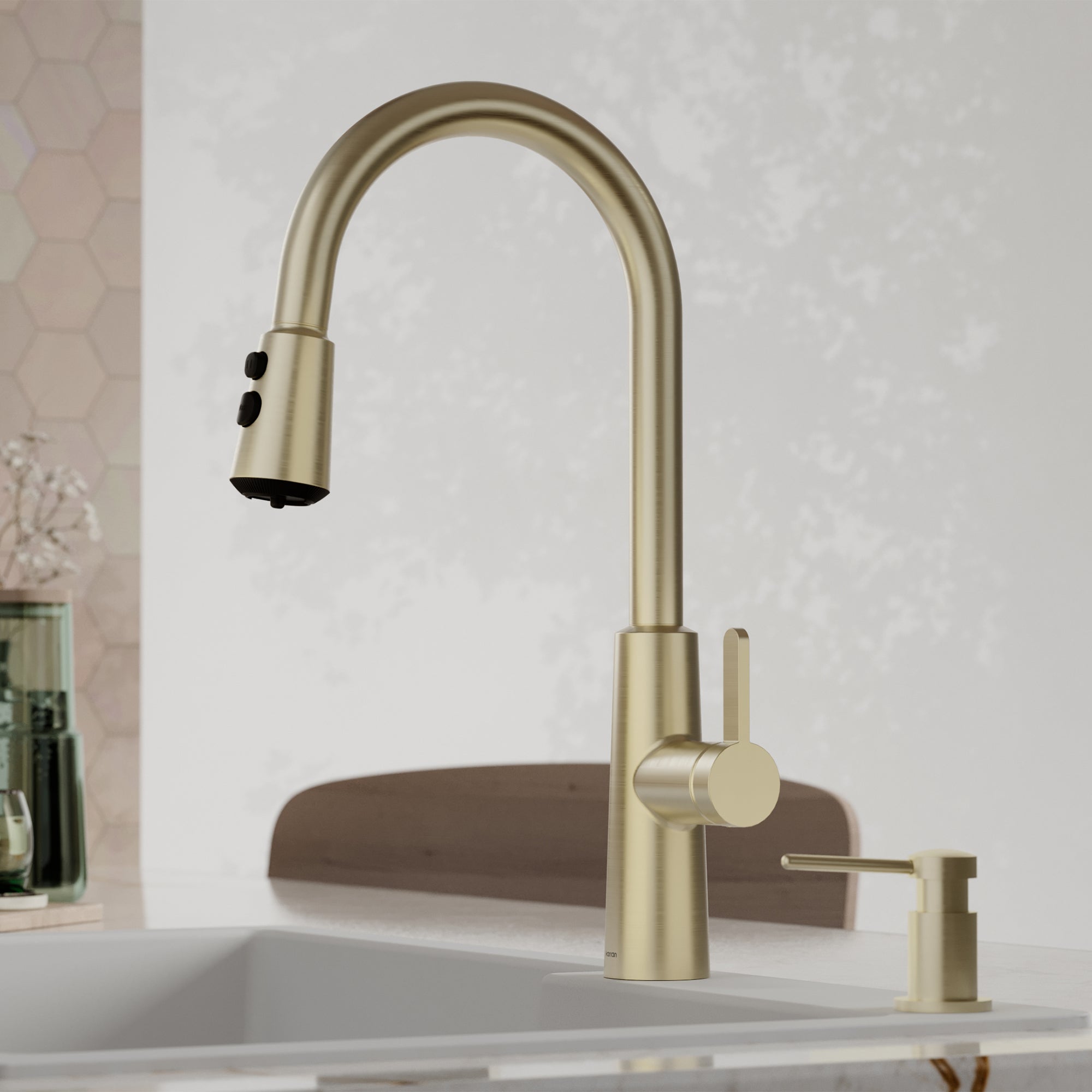 Karran Elmsworth 1.8 GPM Single Lever Lead-free Brass ADA Kitchen Faucet, Pull-Down, Spot-Free Champagne Bronze, KKF760SFCB