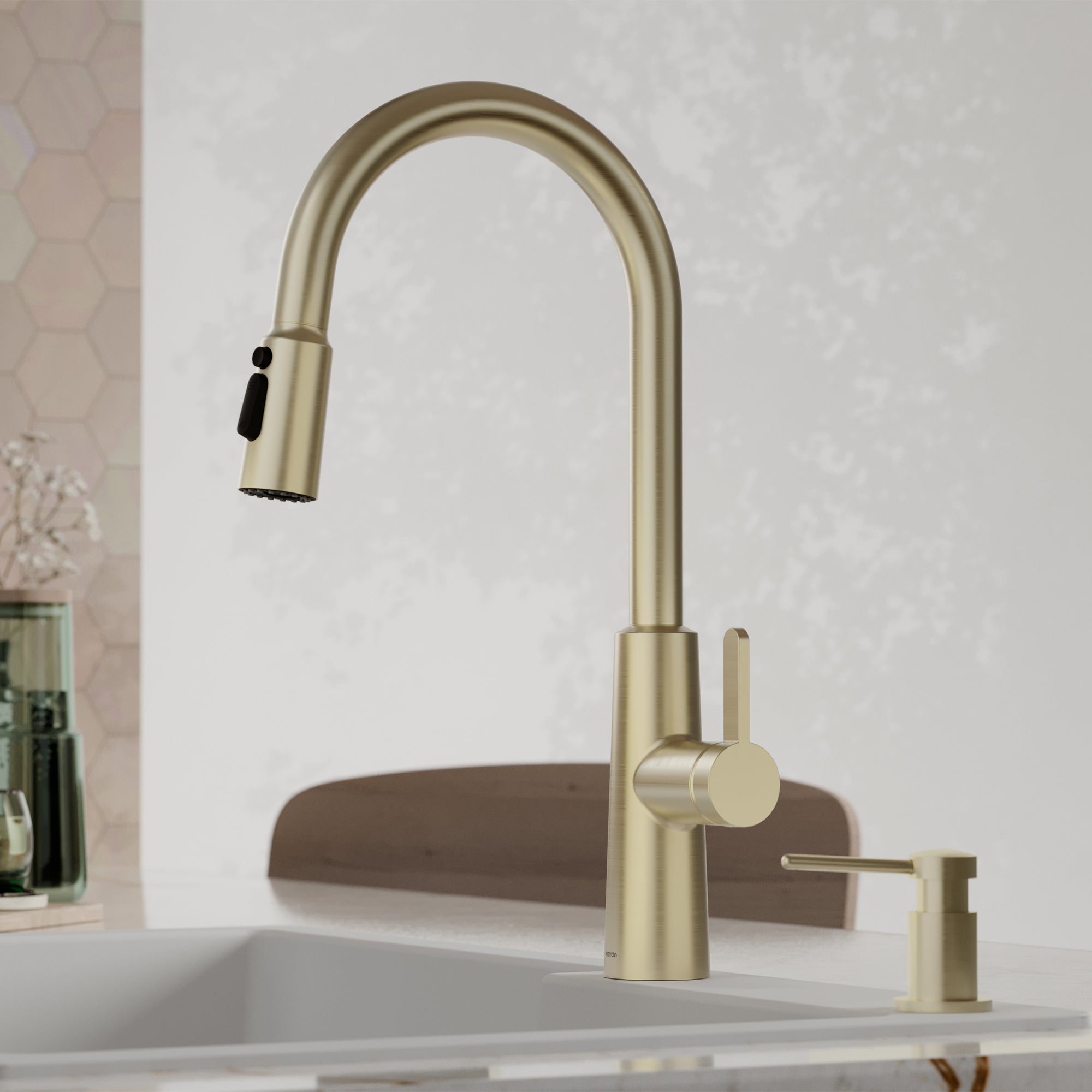 Alternative View of Karran Elmsworth 1.8 GPM Single Lever Lead-free Brass ADA Kitchen Faucet, Pull-Down, Spot-Free Champagne Bronze, KKF760SFCB