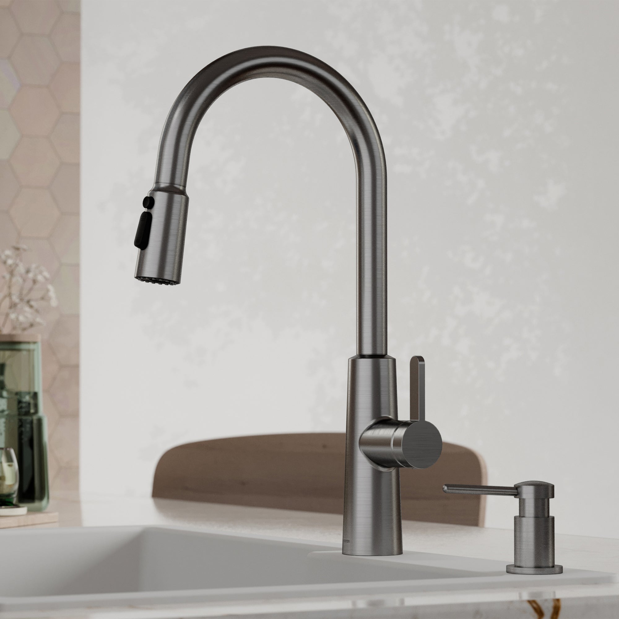 Karran Elmsworth 1.8 GPM Single Lever Lead-free Brass ADA Kitchen Faucet, Pull-Down, Spot-Free Gunmetal Grey, KKF760SFGG